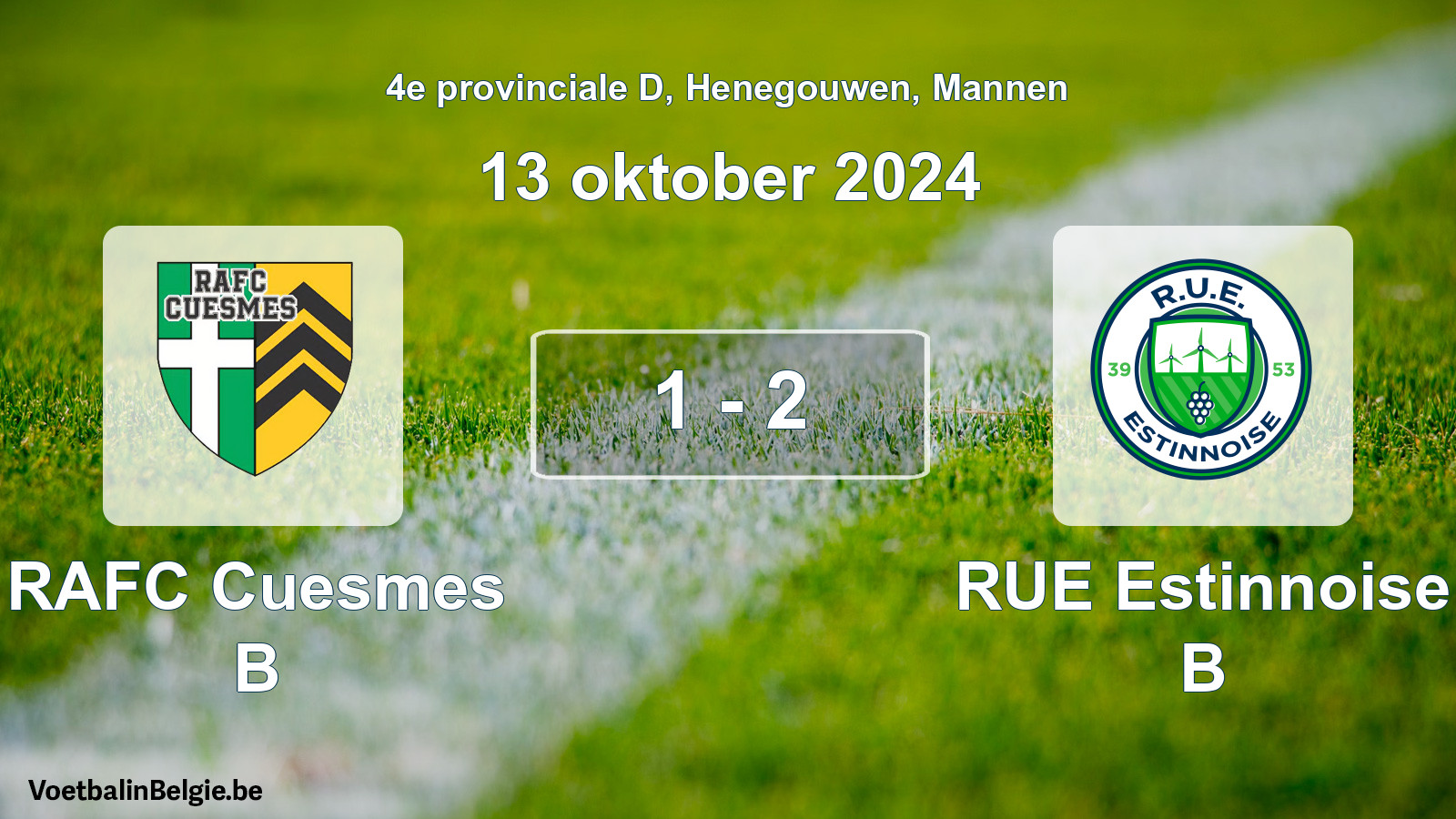 Gespeelde wedstrijd mannenvoetbal: RAFC Cuesmes B - RUE Estinnoise B 1 - 2 (13 oktober 2024)