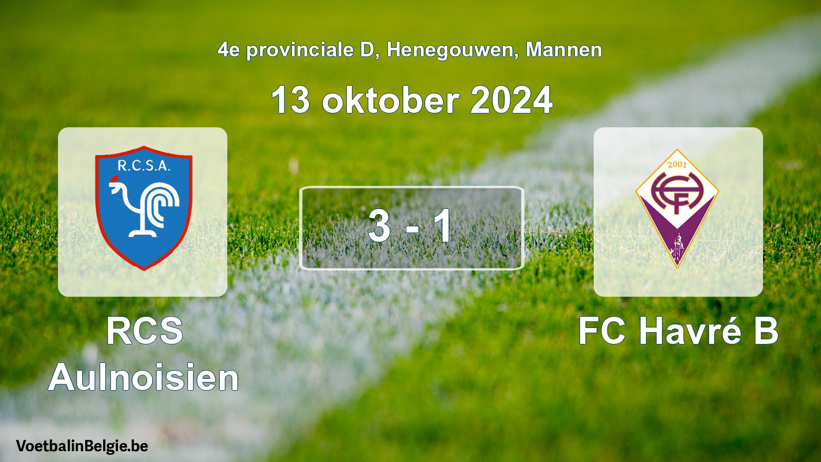 Gespeelde wedstrijd mannenvoetbal: RCS Aulnoisien - FC Havré B 3 - 1 (13 oktober 2024)