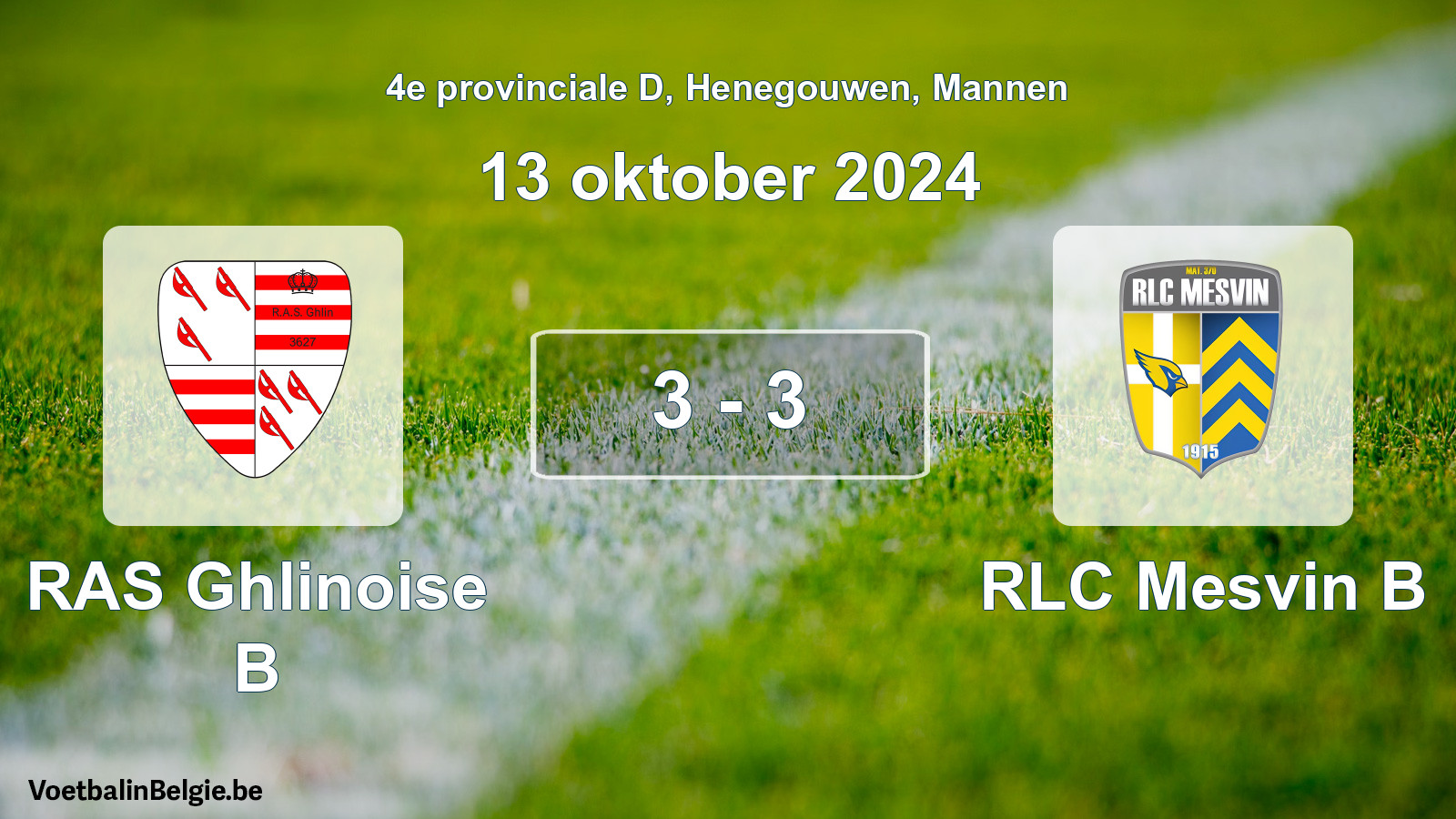Gespeelde wedstrijd mannenvoetbal: RAS Ghlinoise B - RLC Mesvin B 3 - 3 (13 oktober 2024)