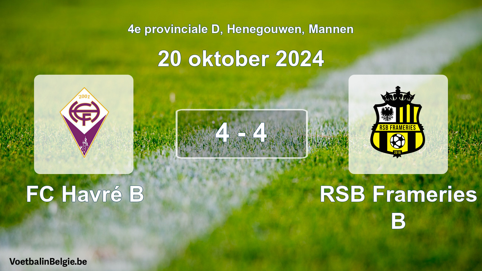 Gespeelde wedstrijd mannenvoetbal: FC Havré B - RSB Frameries B 4 - 4 (20 oktober 2024)