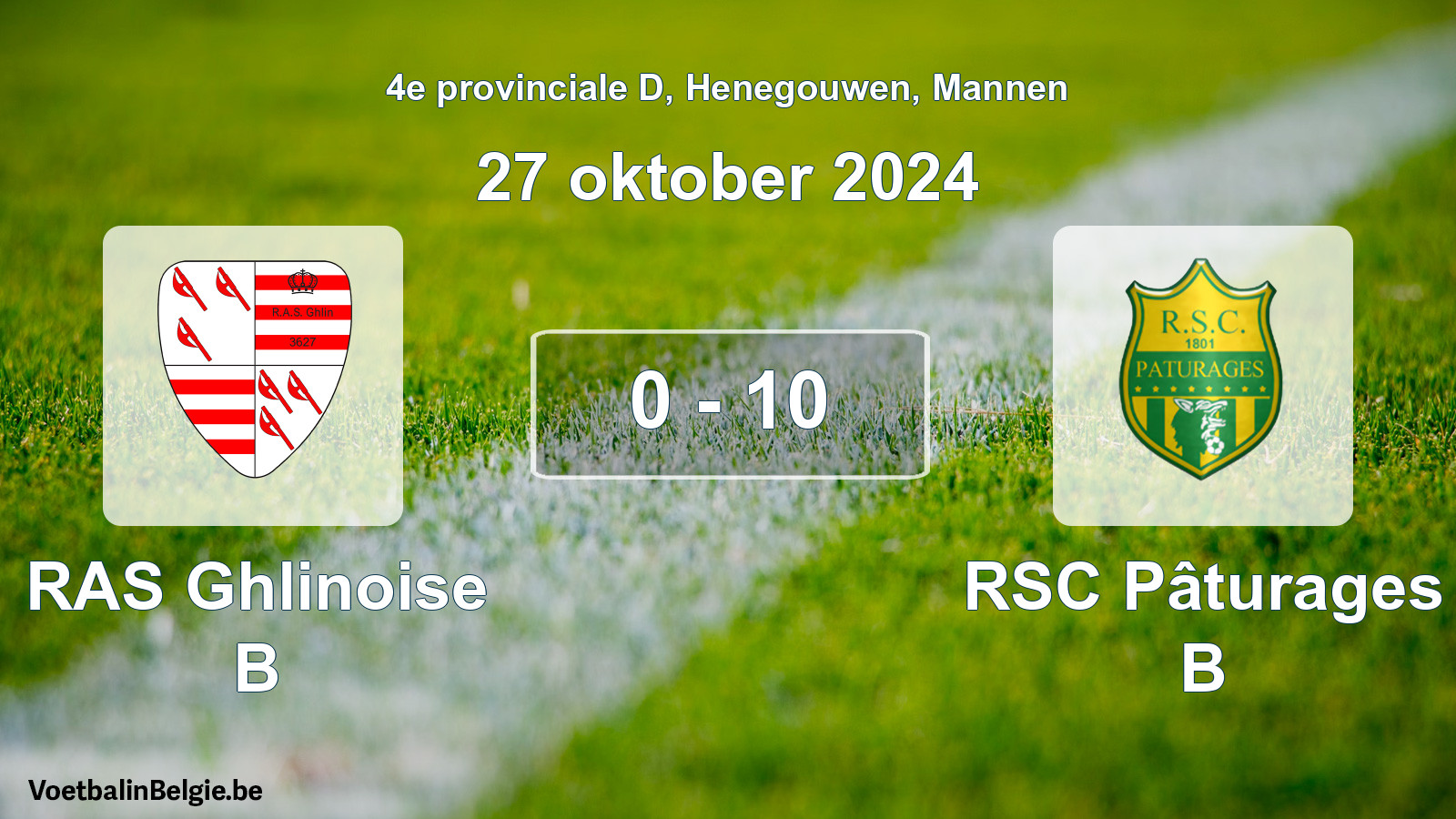 Gespeelde wedstrijd mannenvoetbal: RAS Ghlinoise B - RSC Pâturages B 0 - 10 (27 oktober 2024)