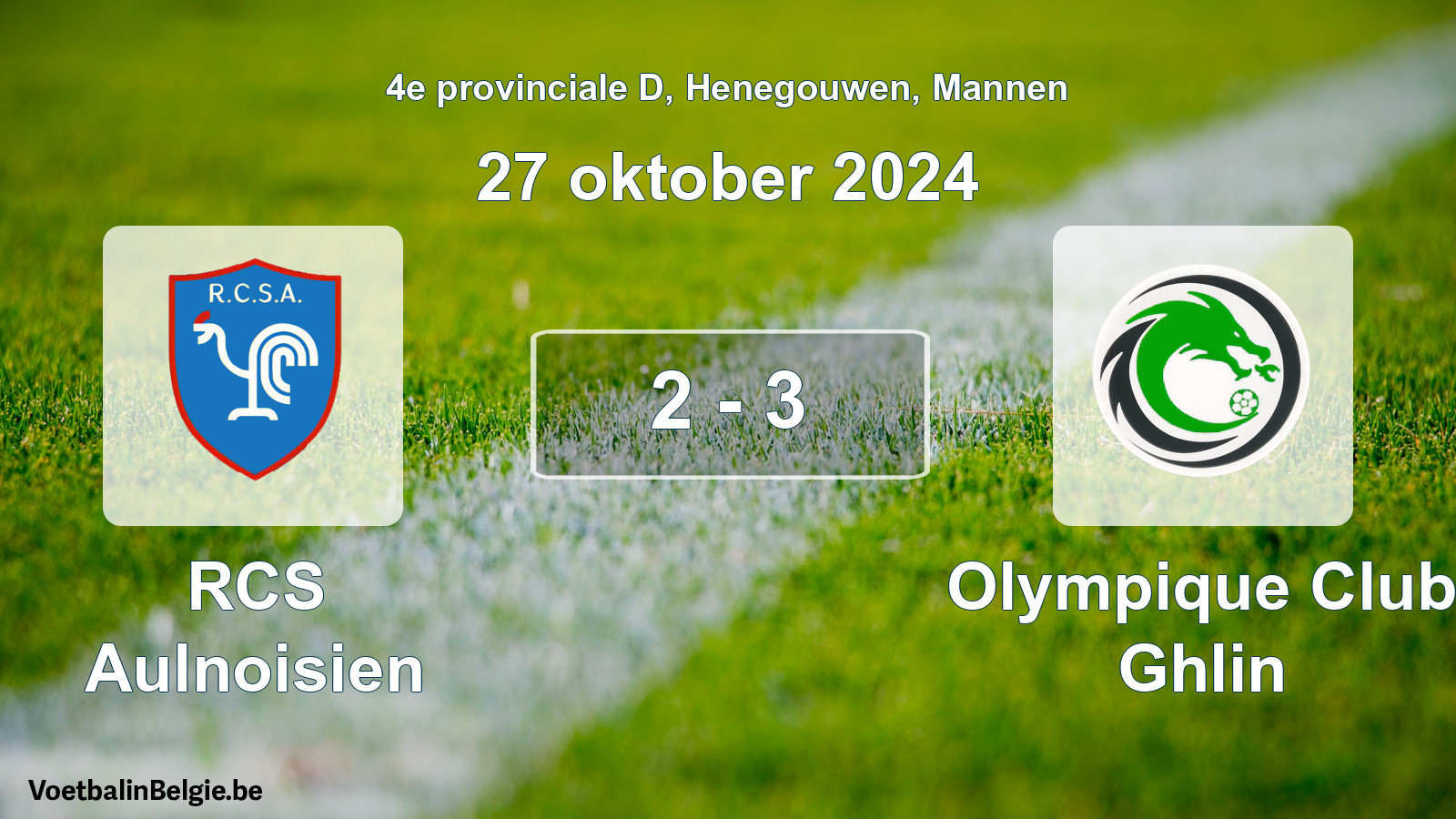Gespeelde wedstrijd mannenvoetbal: RCS Aulnoisien - Olympique Club Ghlin 2 - 3 (27 oktober 2024)