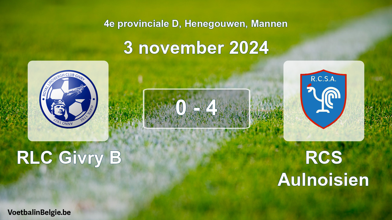 Gespeelde wedstrijd mannenvoetbal: RLC Givry B - RCS Aulnoisien 0 - 4 (3 november 2024)
