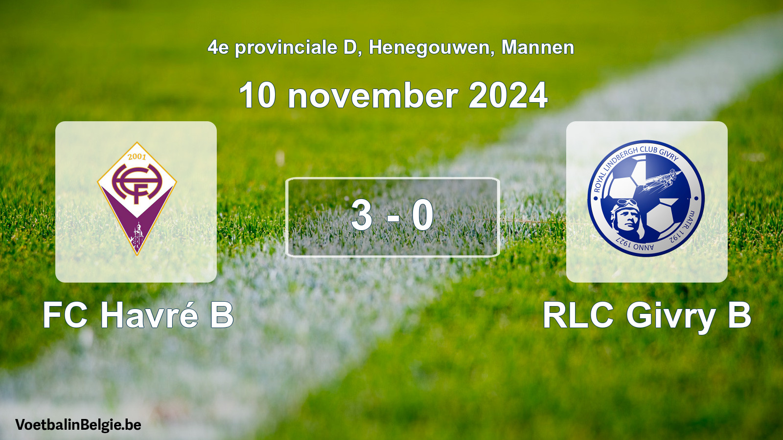 Gespeelde wedstrijd mannenvoetbal: FC Havré B - RLC Givry B 3 - 0 (10 november 2024)