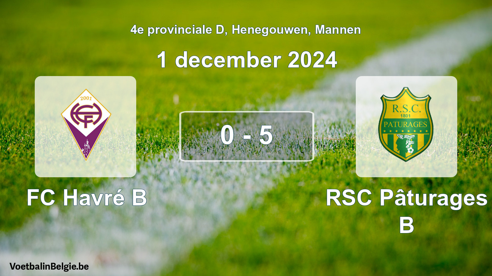 Gespeelde wedstrijd mannenvoetbal: FC Havré B - RSC Pâturages B 0 - 5 (1 december 2024)