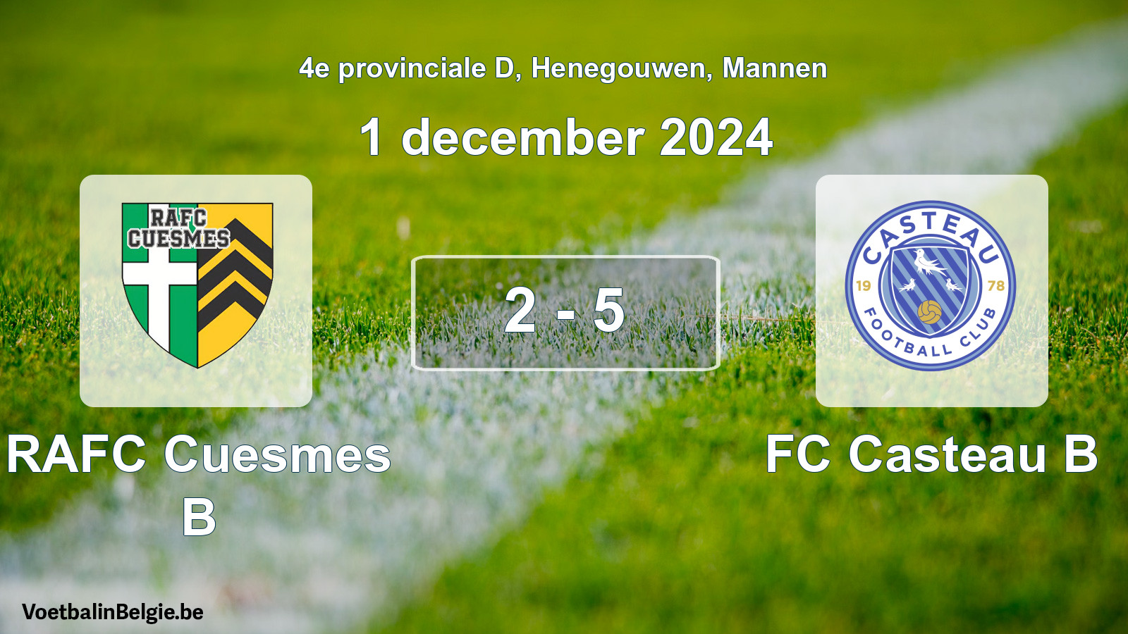 Gespeelde wedstrijd mannenvoetbal: RAFC Cuesmes B - FC Casteau B 2 - 5 (1 december 2024)