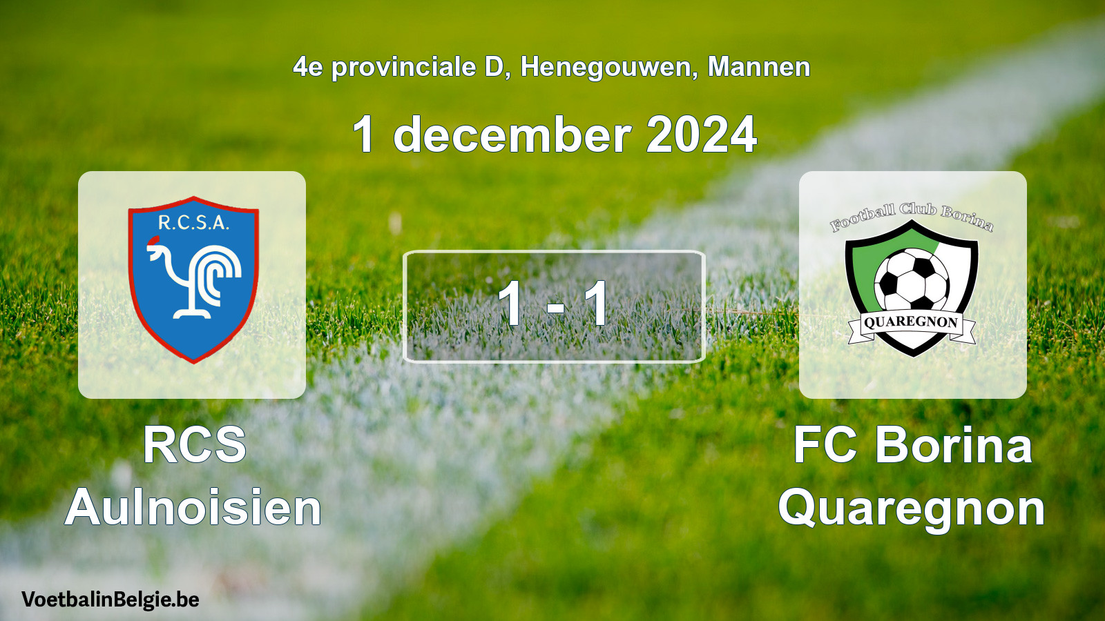 Gespeelde wedstrijd mannenvoetbal: RCS Aulnoisien - FC Borina Quaregnon 1 - 1 (1 december 2024)