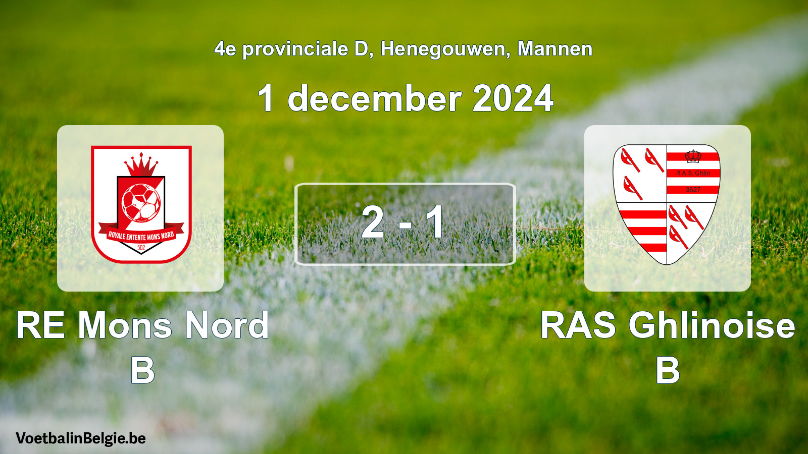 Gespeelde wedstrijd mannenvoetbal: RE Mons Nord B - RAS Ghlinoise B 2 - 1 (1 december 2024)