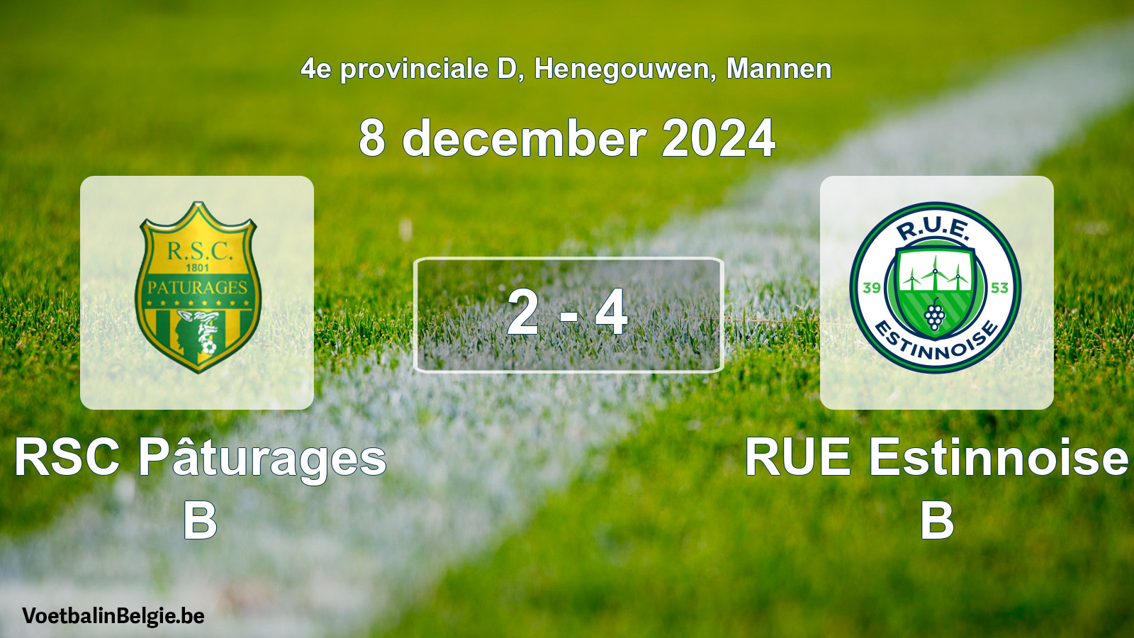 Gespeelde wedstrijd mannenvoetbal: RSC Pâturages B - RUE Estinnoise B 2 - 4 (8 december 2024)