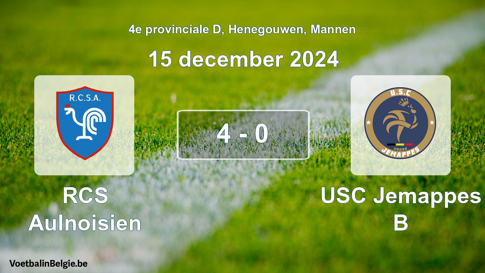 Gespeelde wedstrijd mannenvoetbal: RCS Aulnoisien - USC Jemappes B 4 - 0 (15 december 2024)