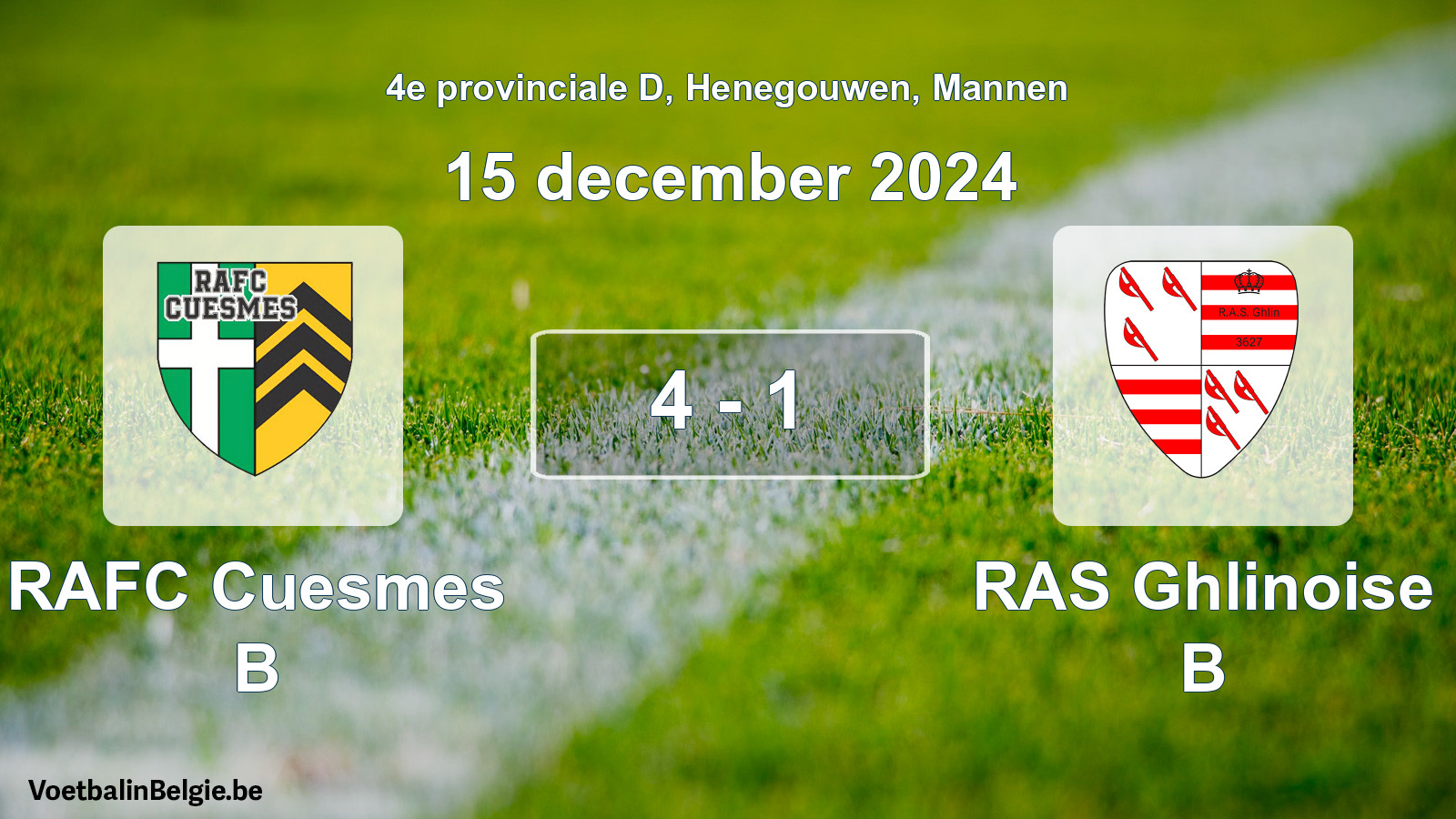 Gespeelde wedstrijd mannenvoetbal: RAFC Cuesmes B - RAS Ghlinoise B 4 - 1 (15 december 2024)