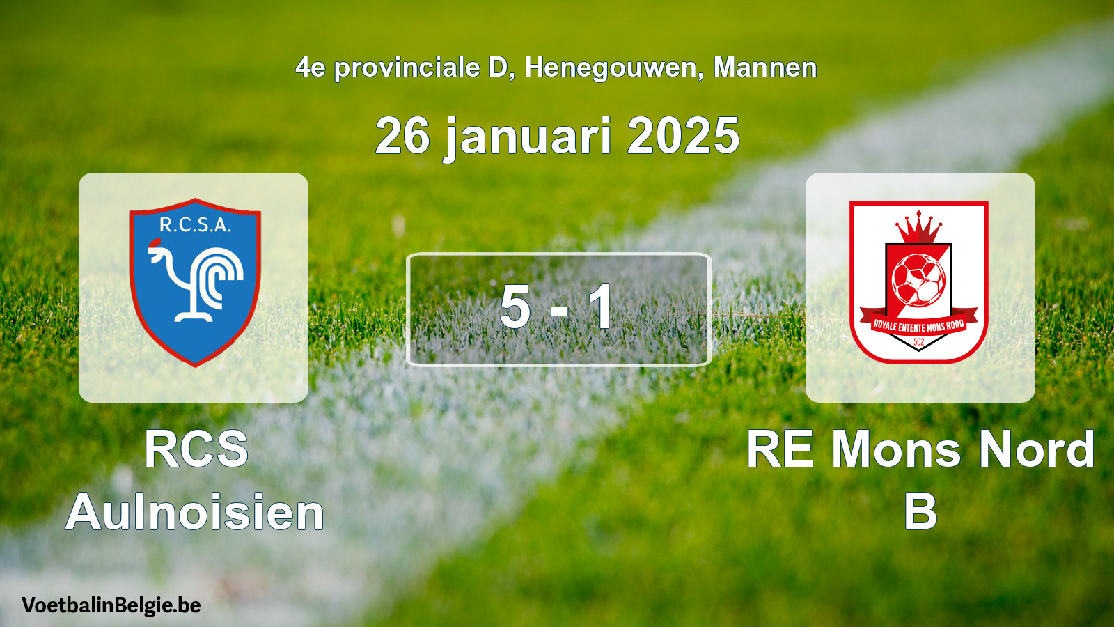 Gespeelde wedstrijd mannenvoetbal: RCS Aulnoisien - RE Mons Nord B 5 - 1 (26 januari 2025)
