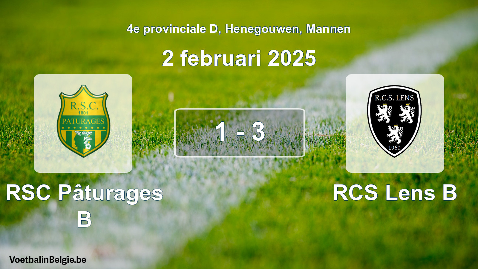 Gespeelde wedstrijd mannenvoetbal: RSC Pâturages B - RCS Lens B 1 - 3 (2 februari 2025)