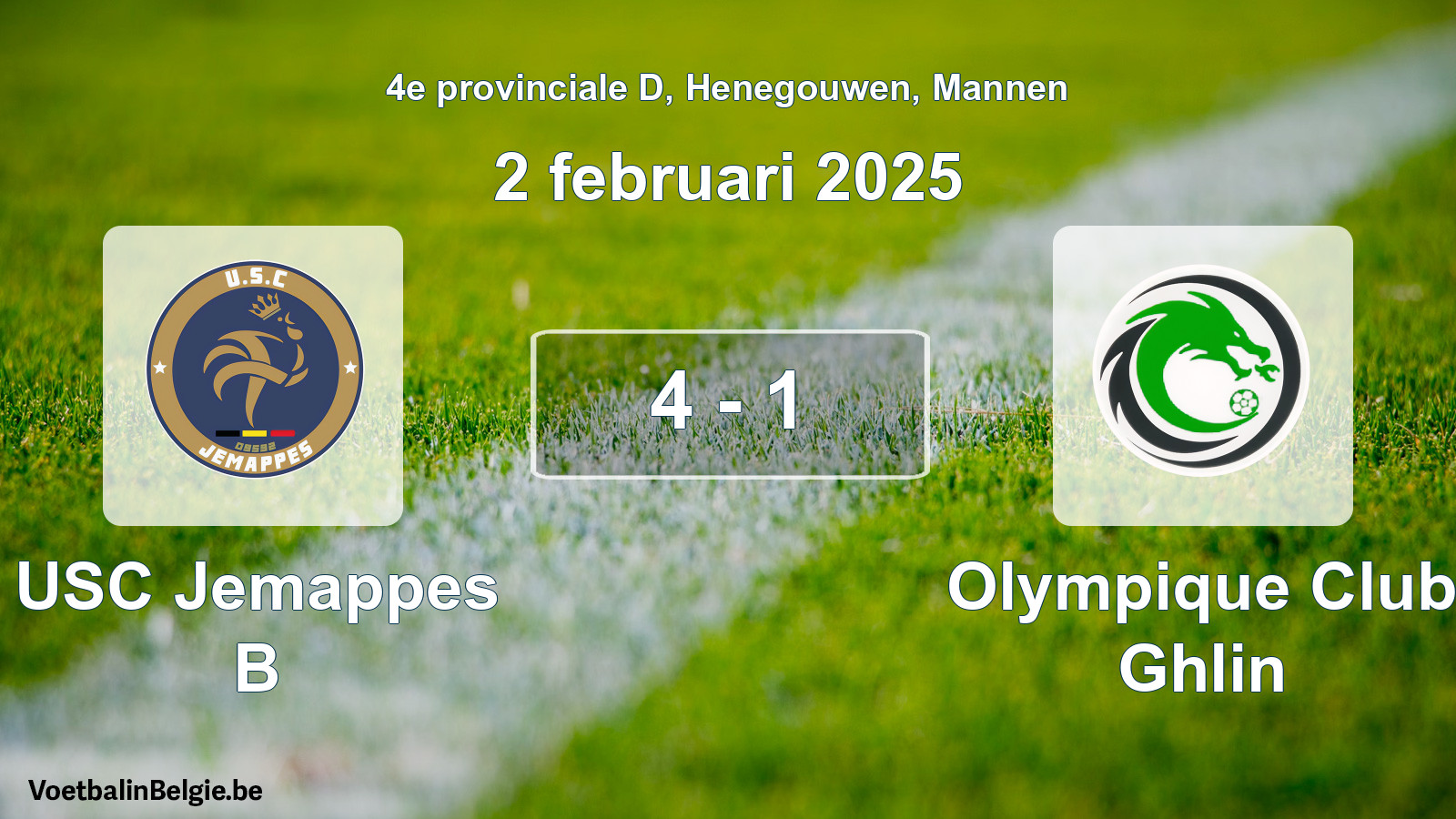 Gespeelde wedstrijd mannenvoetbal: USC Jemappes B - Olympique Club Ghlin 4 - 1 (2 februari 2025)