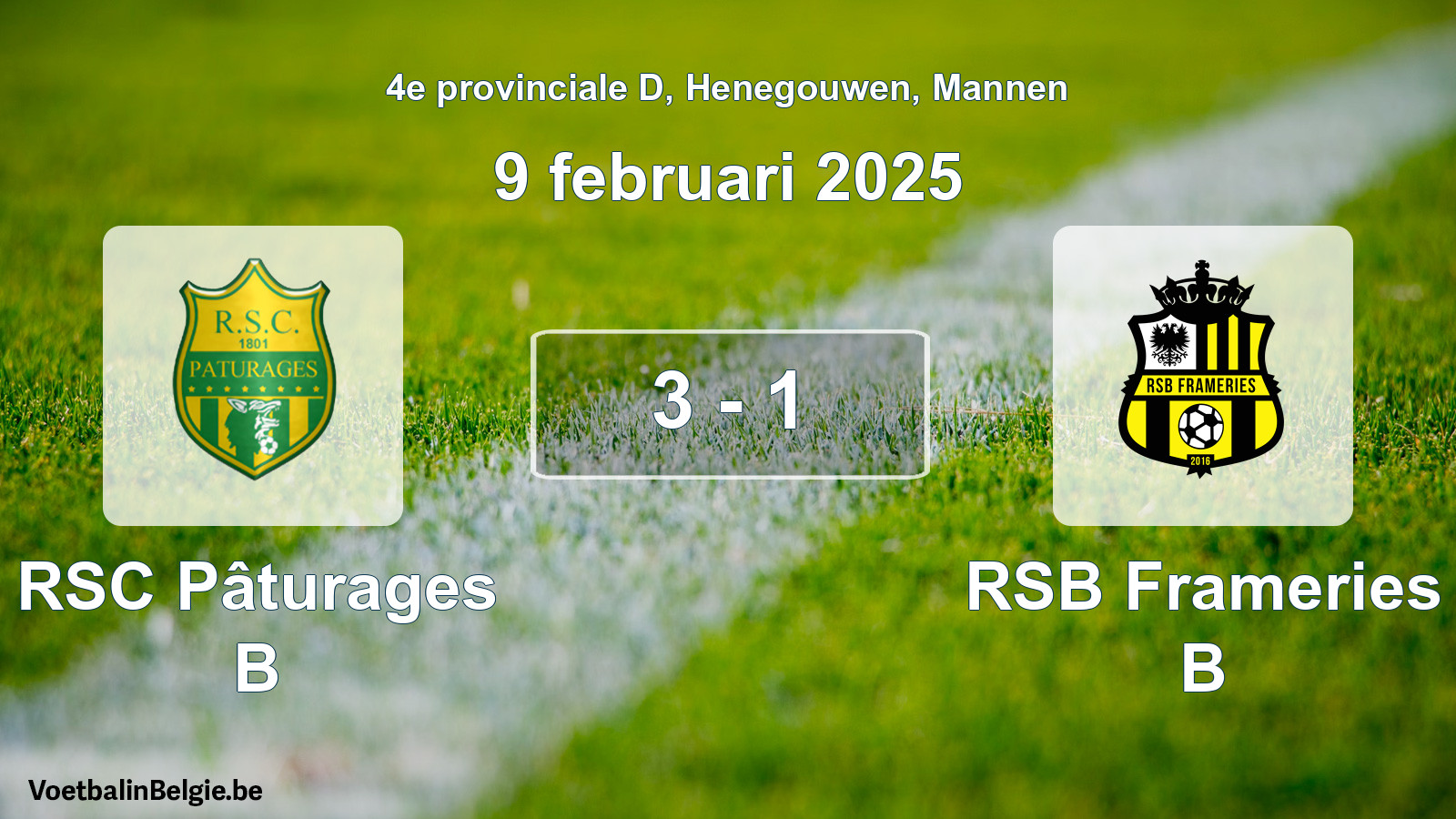 Gespeelde wedstrijd mannenvoetbal: RSC Pâturages B - RSB Frameries B 3 - 1 (9 februari 2025)