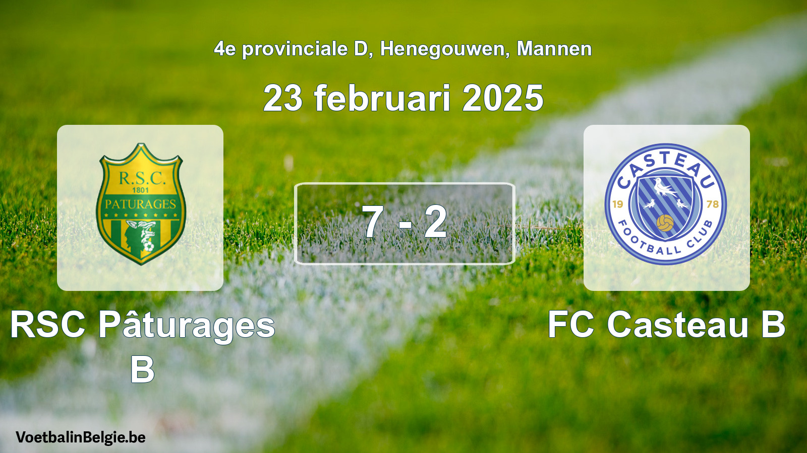 Gespeelde wedstrijd mannenvoetbal: RSC Pâturages B - FC Casteau B 7 - 2 (23 februari 2025)