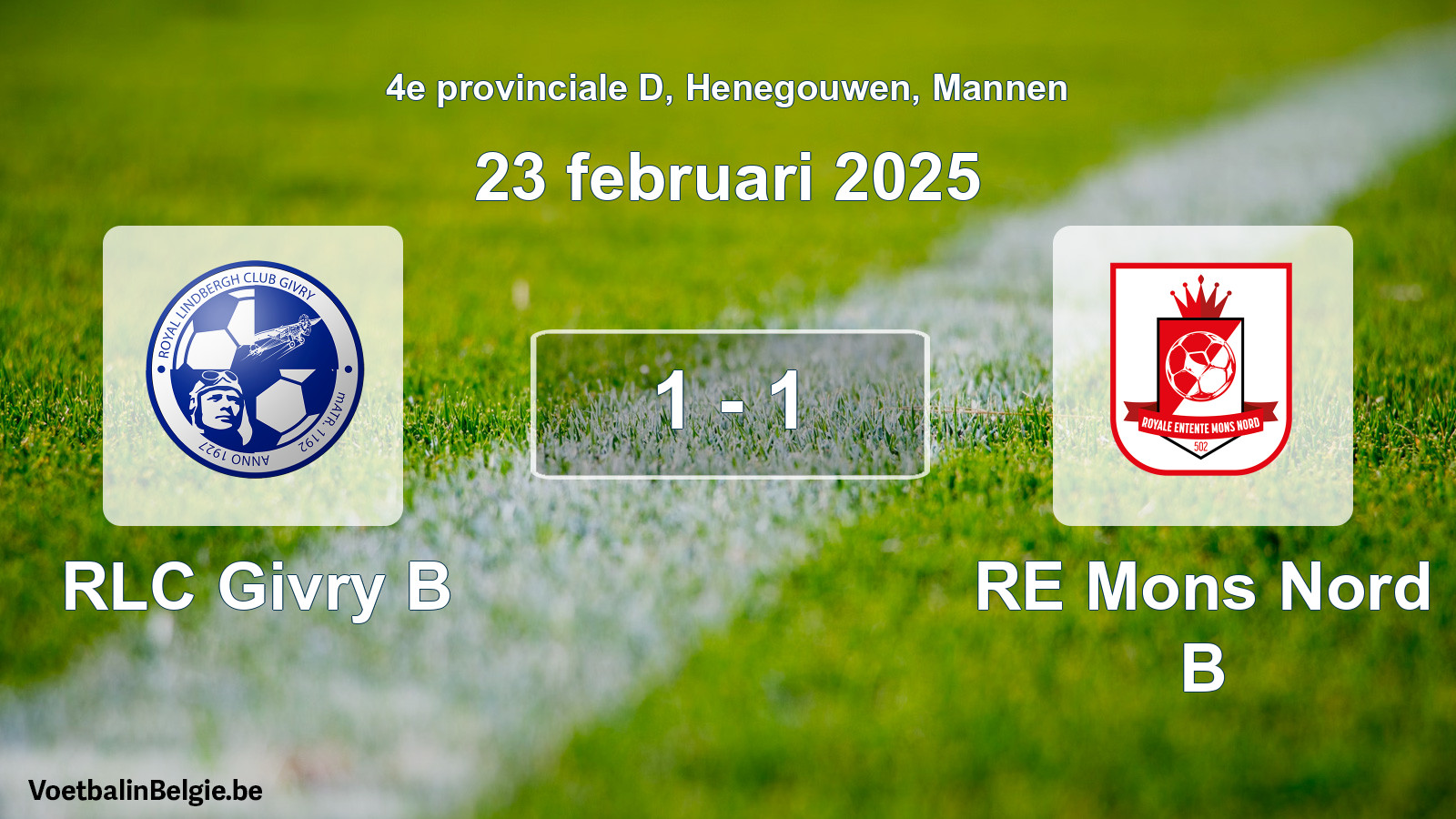 Gespeelde wedstrijd mannenvoetbal: RLC Givry B - RE Mons Nord B 1 - 1 (23 februari 2025)