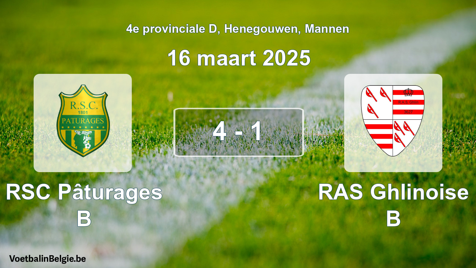 Gespeelde wedstrijd mannenvoetbal: RSC Pâturages B - RAS Ghlinoise B 4 - 1 (16 maart 2025)