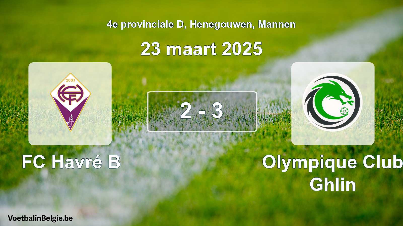 Gespeelde wedstrijd mannenvoetbal: FC Havré B - Olympique Club Ghlin 2 - 3 (23 maart 2025)