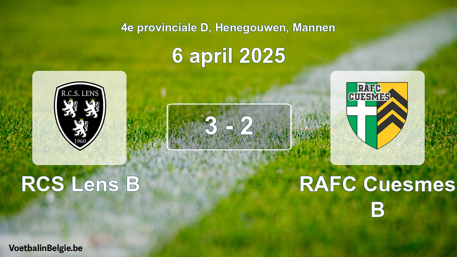 Gespeelde wedstrijd mannenvoetbal: RCS Lens B - RAFC Cuesmes B 3 - 2 (6 april 2025)