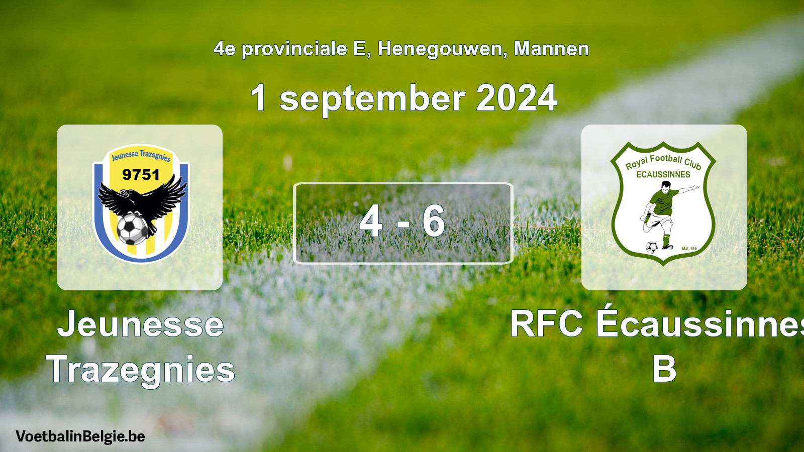 Gespeelde wedstrijd mannenvoetbal: Jeunesse Trazegnies - RFC Écaussinnes B 4 - 6 (1 september 2024)