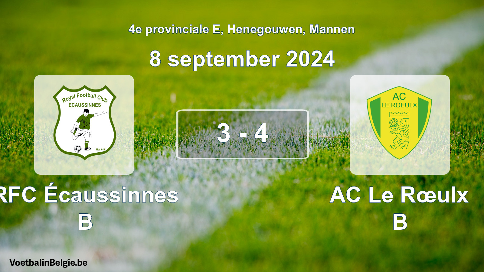 Gespeelde wedstrijd mannenvoetbal: RFC Écaussinnes B - AC Le Rœulx B 3 - 4 (8 september 2024)