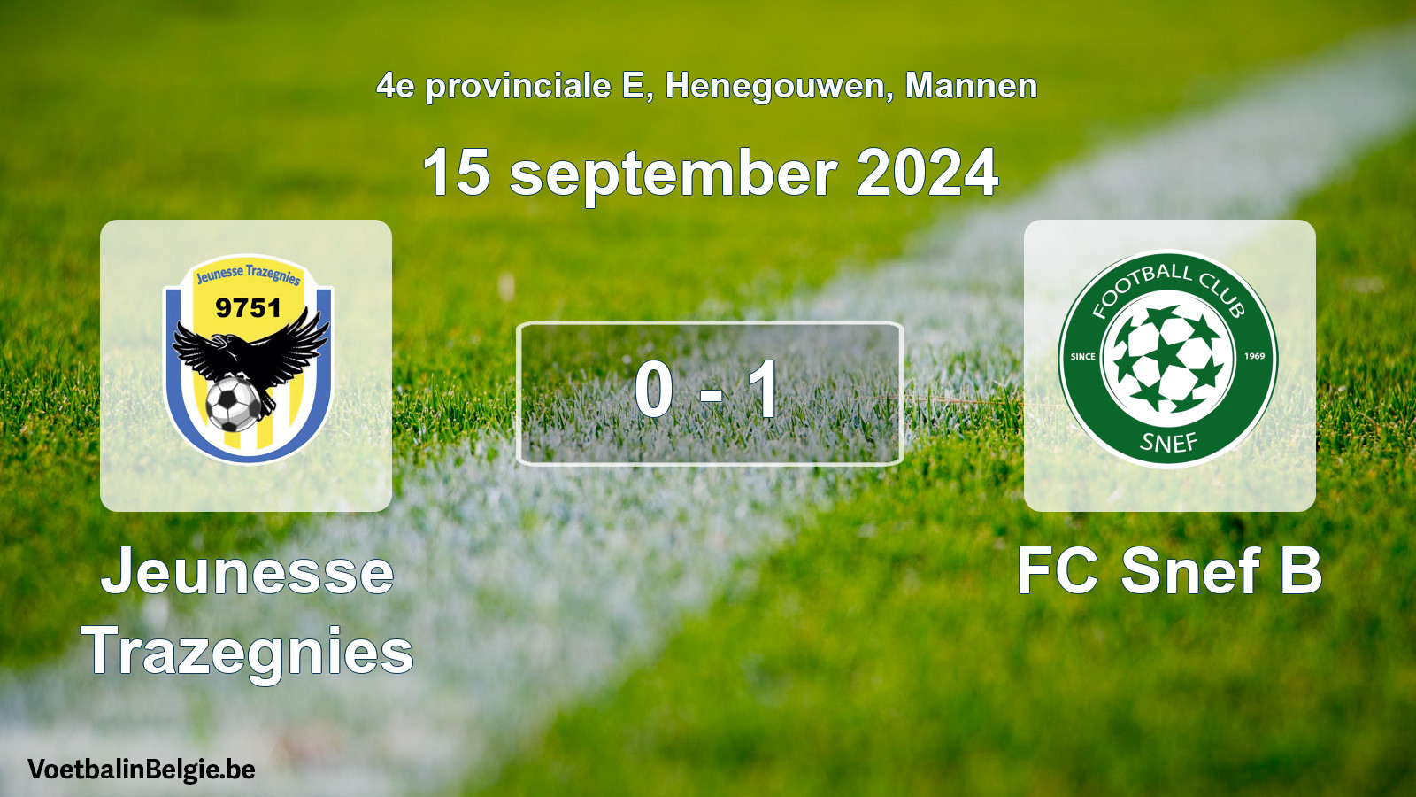 Gespeelde wedstrijd mannenvoetbal: Jeunesse Trazegnies - FC Snef B 0 - 1 (15 september 2024)