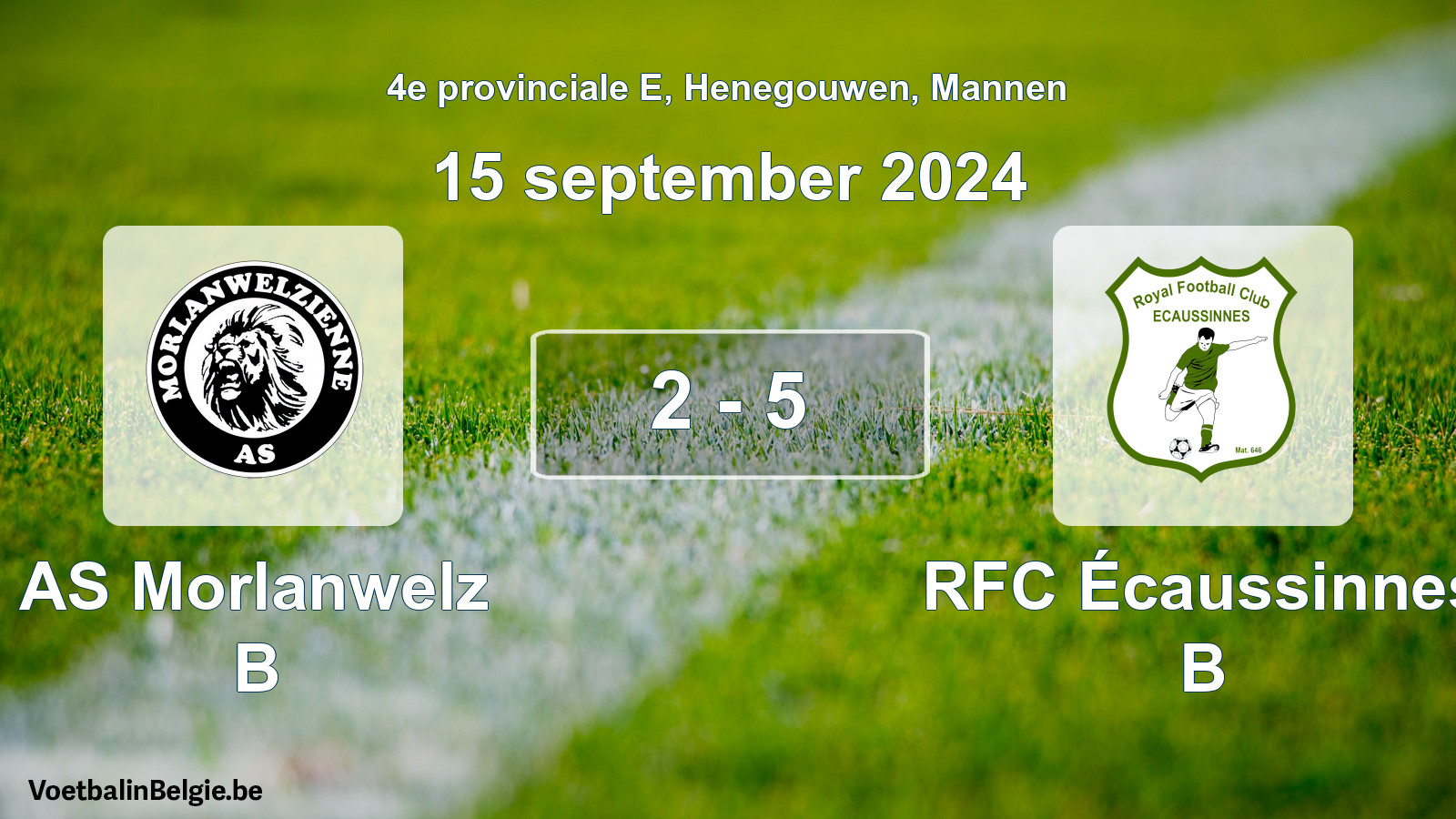 Gespeelde wedstrijd mannenvoetbal: AS Morlanwelz B - RFC Écaussinnes B 2 - 5 (15 september 2024)