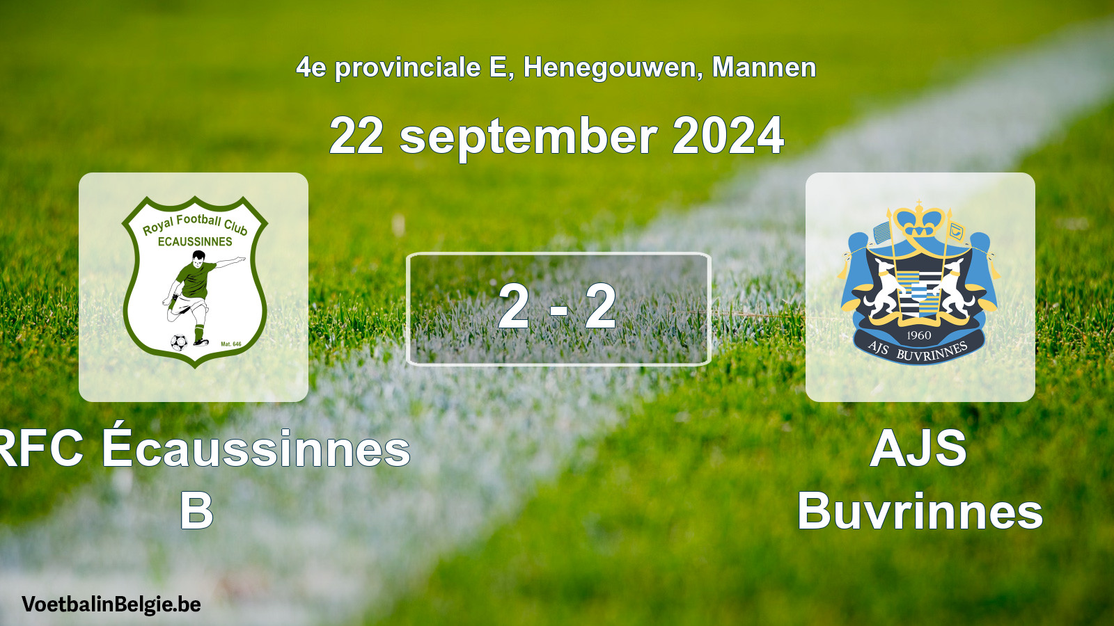 Gespeelde wedstrijd mannenvoetbal: RFC Écaussinnes B - AJS Buvrinnes 2 - 2 (22 september 2024)