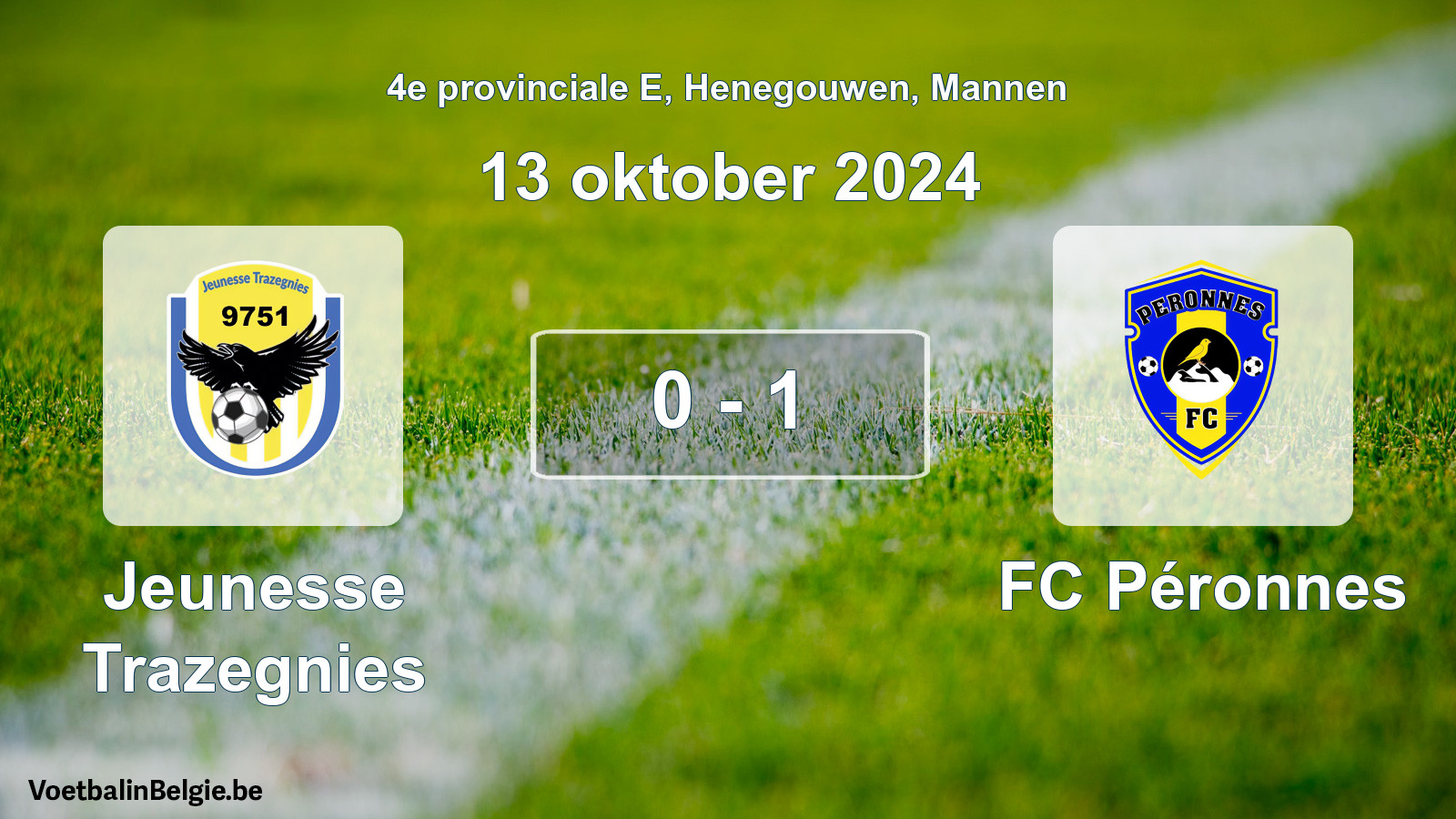 Gespeelde wedstrijd mannenvoetbal: Jeunesse Trazegnies - FC Péronnes 0 - 1 (13 oktober 2024)