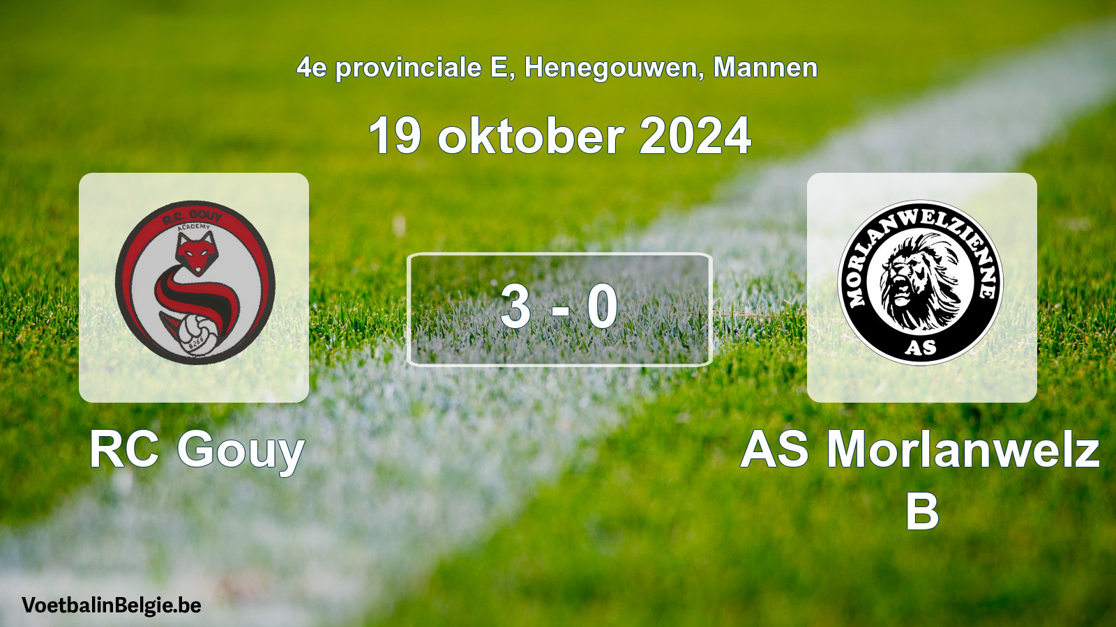 Gespeelde wedstrijd mannenvoetbal: RC Gouy - AS Morlanwelz B 3 - 0 (19 oktober 2024)