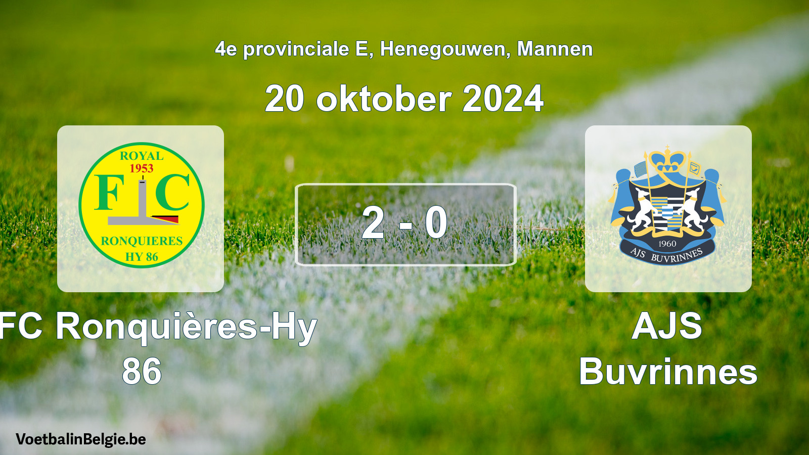 Gespeelde wedstrijd mannenvoetbal: RFC Ronquières-Hy 86 - AJS Buvrinnes 2 - 0 (20 oktober 2024)