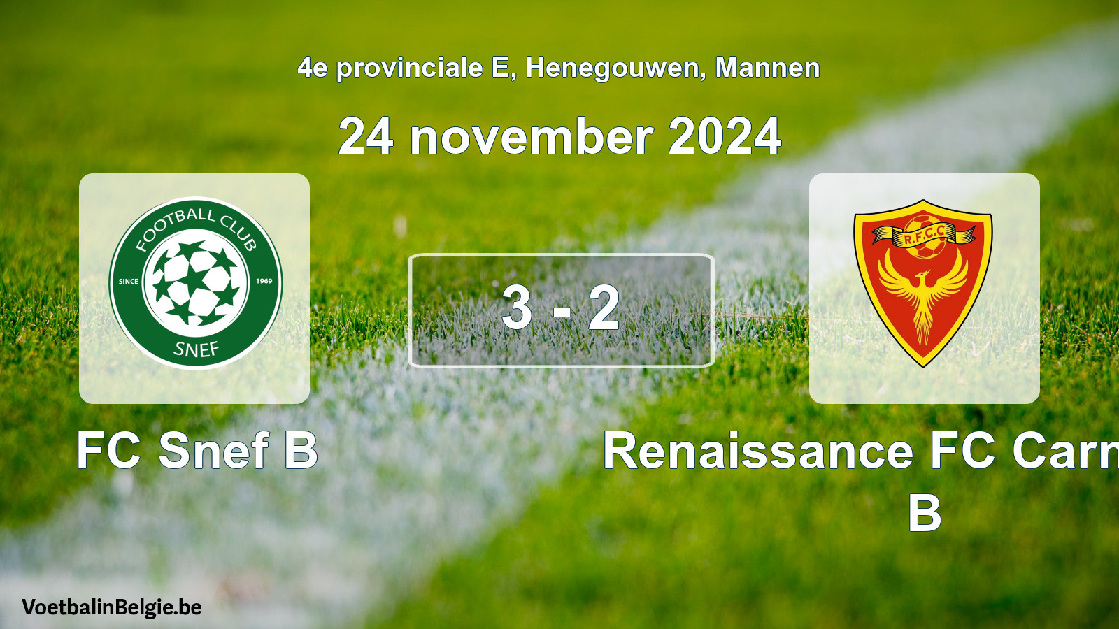 Gespeelde wedstrijd mannenvoetbal: FC Snef B - Renaissance FC Carnières B 3 - 2 (24 november 2024)