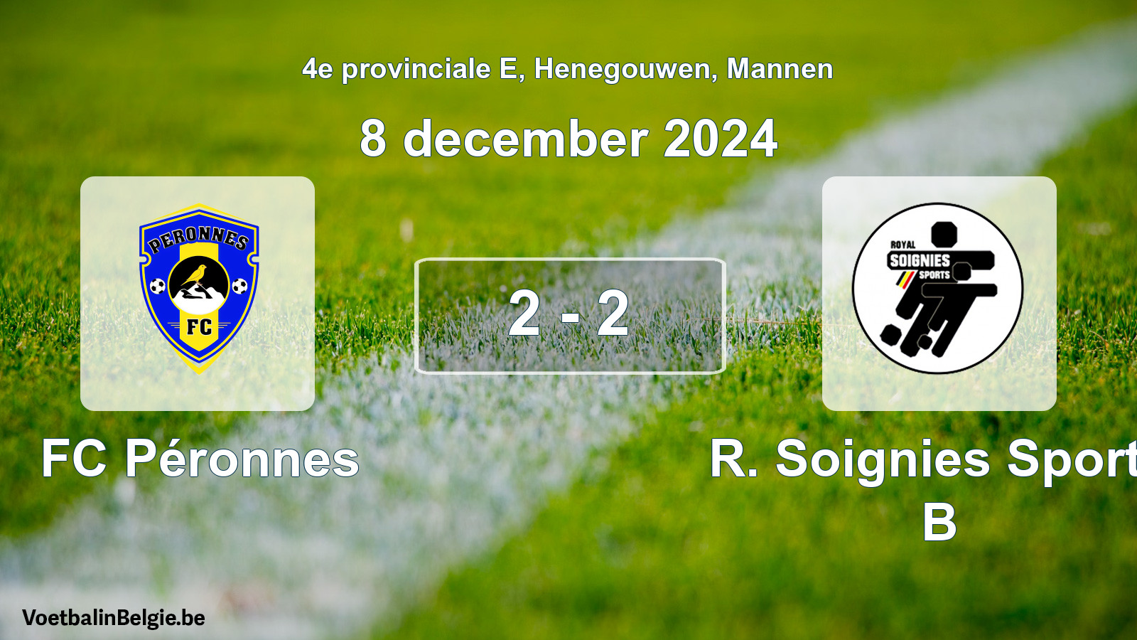 Gespeelde wedstrijd mannenvoetbal: FC Péronnes - R. Soignies Sports B 2 - 2 (8 december 2024)