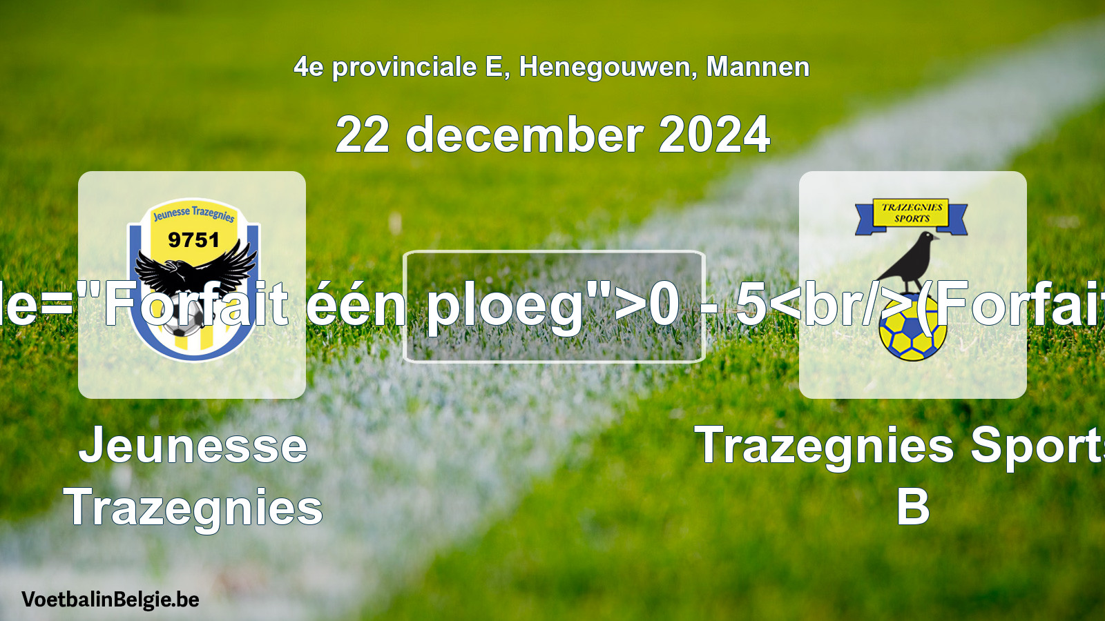 Forfait gegeven: Jeunesse Trazegnies - Trazegnies Sports B 0 - 5 (22 december 2024)