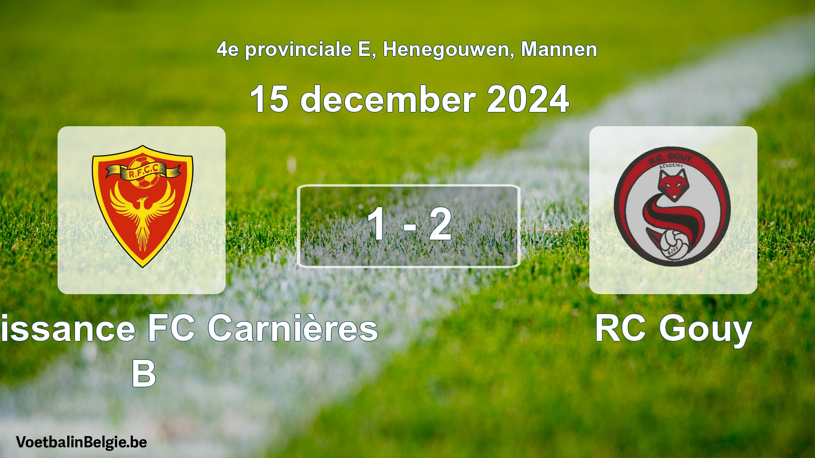 Gespeelde wedstrijd mannenvoetbal: Renaissance FC Carnières B - RC Gouy 1 - 2 (15 december 2024)