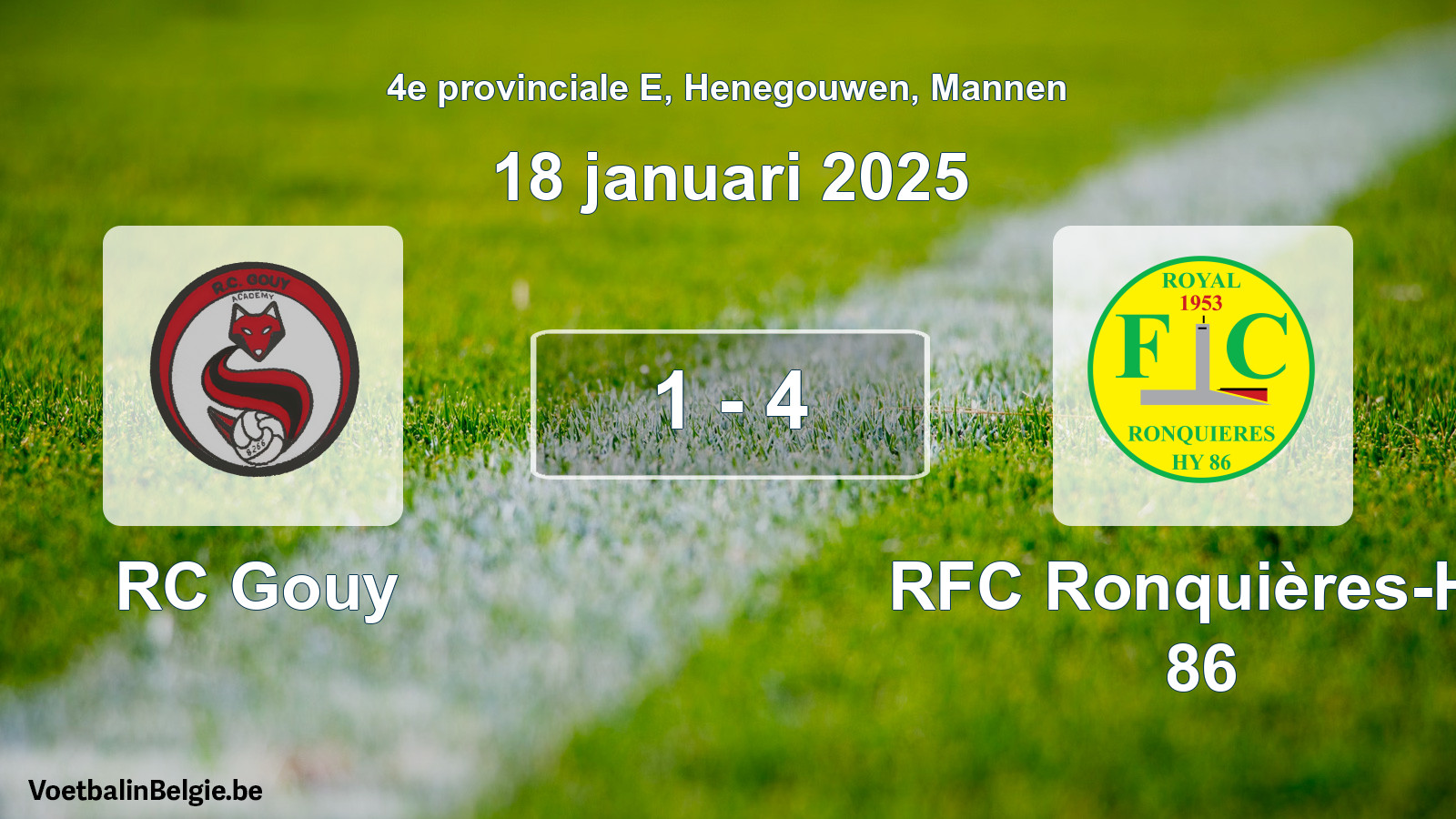Gespeelde wedstrijd mannenvoetbal: RC Gouy - RFC Ronquières-Hy 86 1 - 4 (18 januari 2025)
