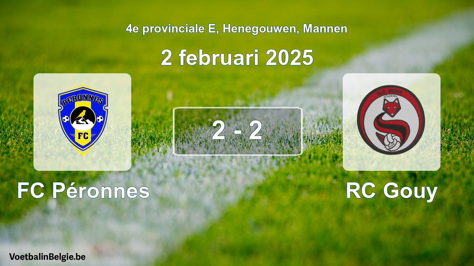 Match joué football hommes: FC Péronnes - RC Gouy 2 - 2 (2 février 2025)