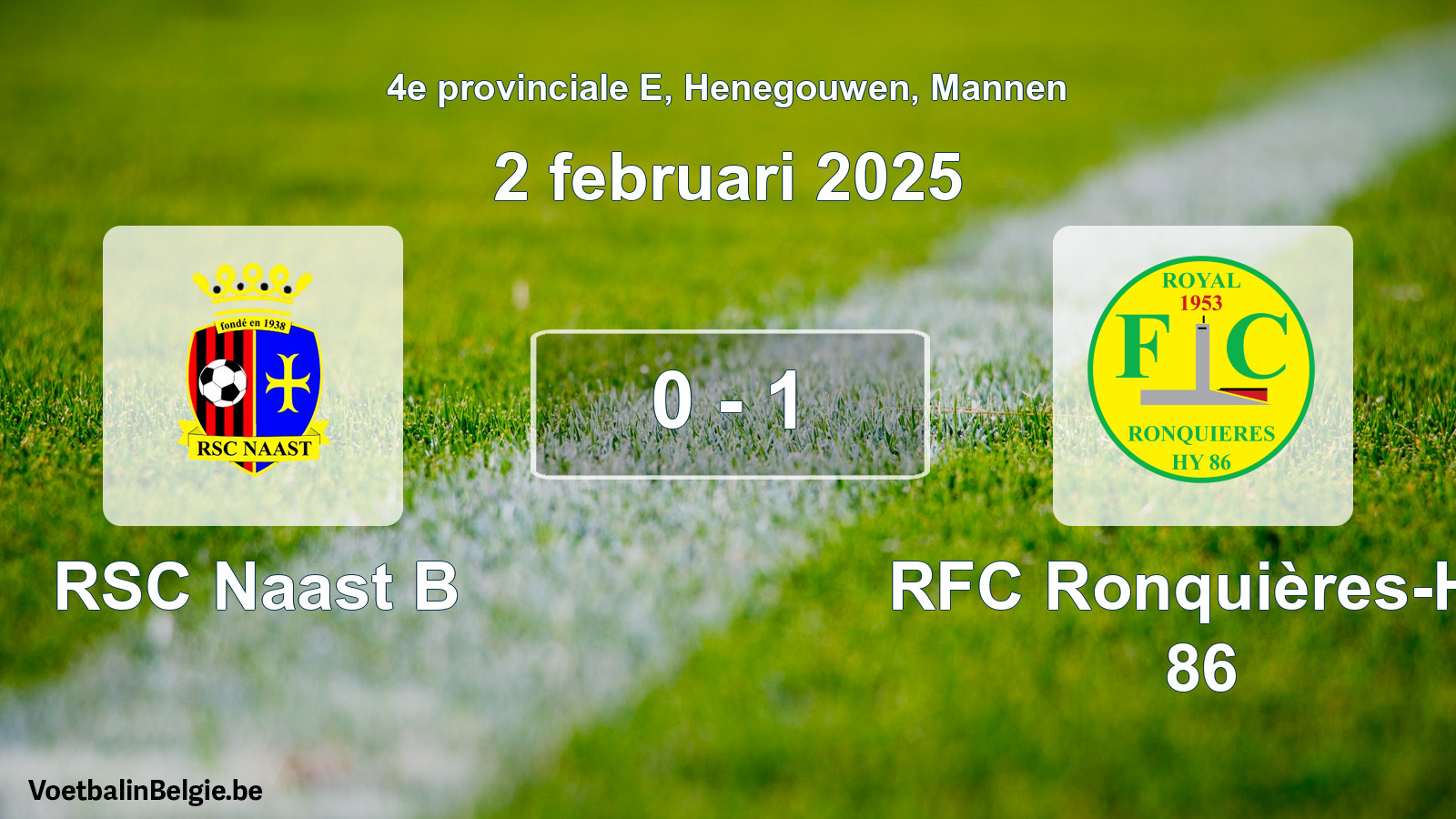 Gespeelde wedstrijd mannenvoetbal: RSC Naast B - RFC Ronquières-Hy 86 0 - 1 (2 februari 2025)