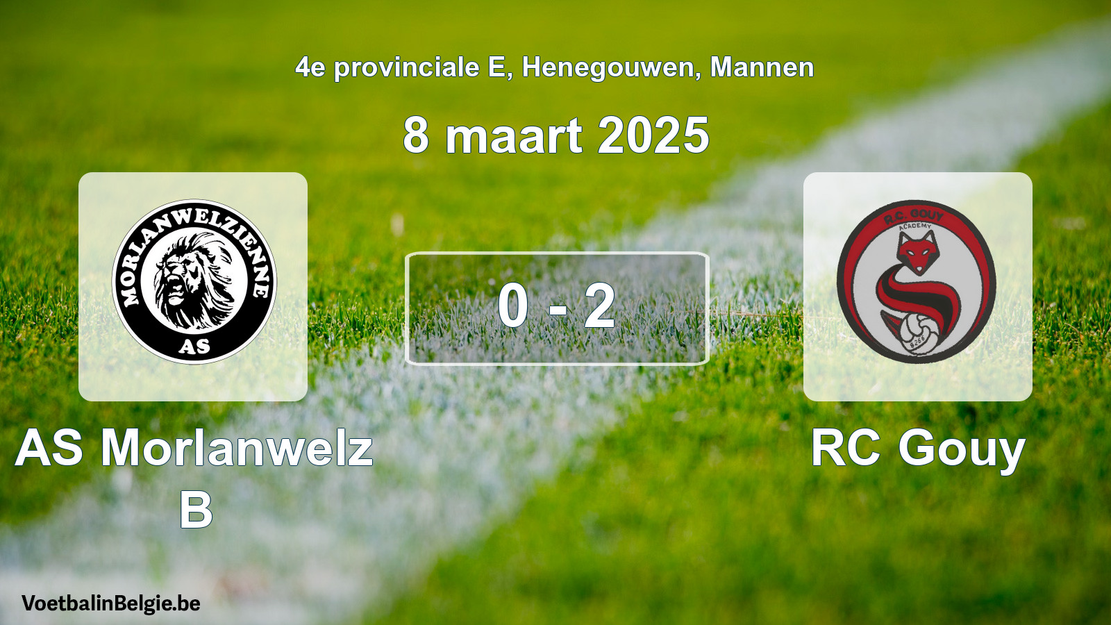 Gespeelde wedstrijd mannenvoetbal: AS Morlanwelz B - RC Gouy 0 - 2 (8 maart 2025)