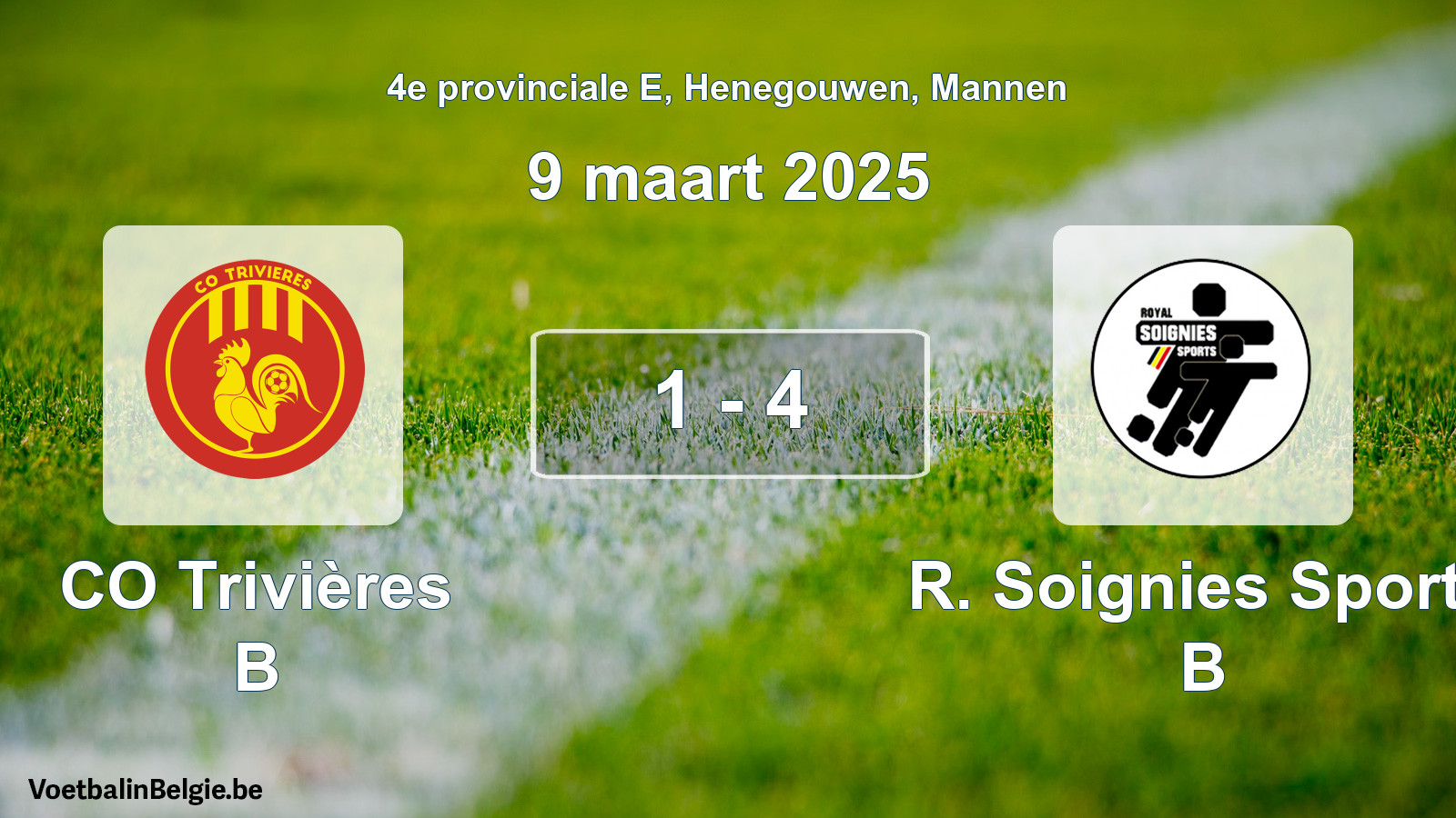 Gespeelde wedstrijd mannenvoetbal: CO Trivières B - R. Soignies Sports B 1 - 4 (9 maart 2025)