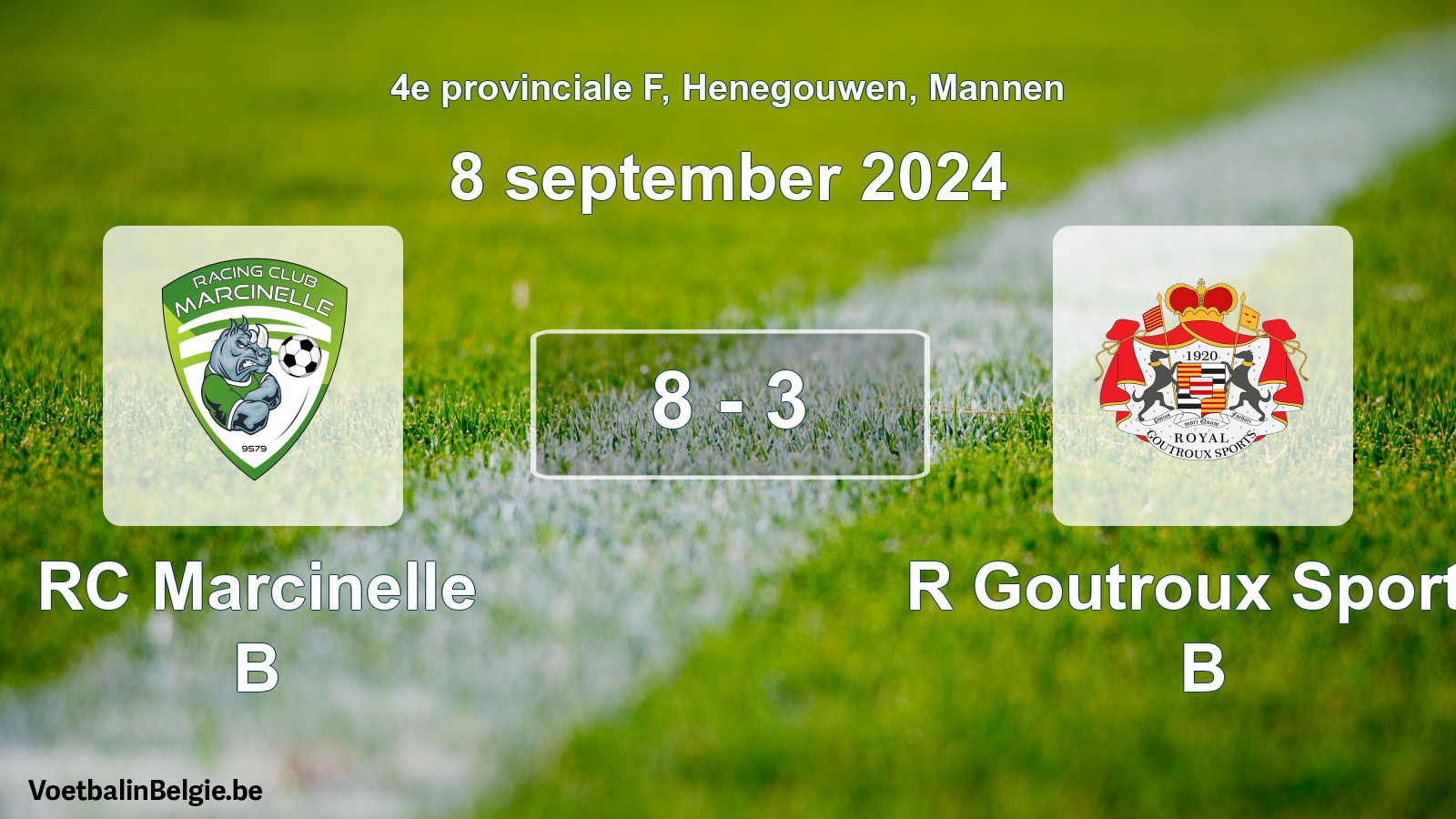 Gespeelde wedstrijd mannenvoetbal: RC Marcinelle B - R Goutroux Sports B 8 - 3 (8 september 2024)