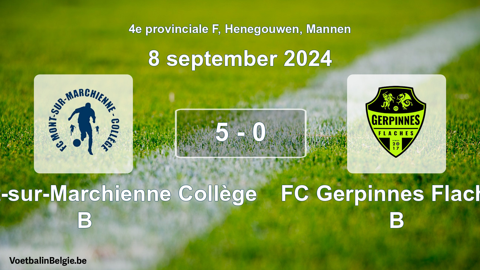 Gespeelde wedstrijd mannenvoetbal: FC Mont-sur-Marchienne Collège B - FC Gerpinnes Flaches B 5 - 0 (8 september 2024)