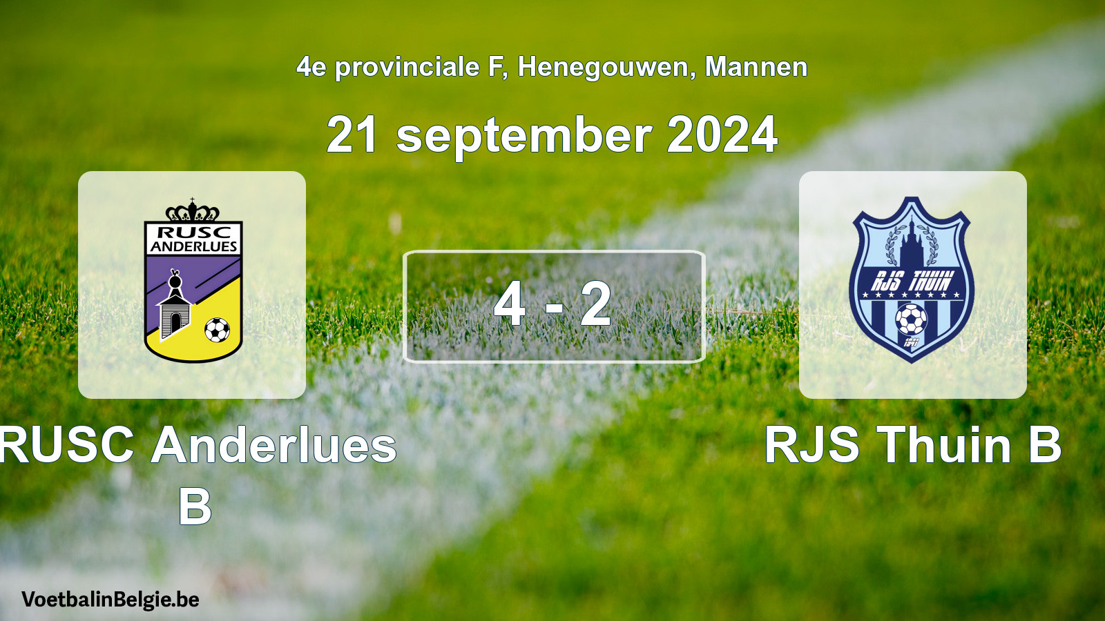 Gespeelde wedstrijd mannenvoetbal: RUSC Anderlues B - RJS Thuin B 4 - 2 (21 september 2024)