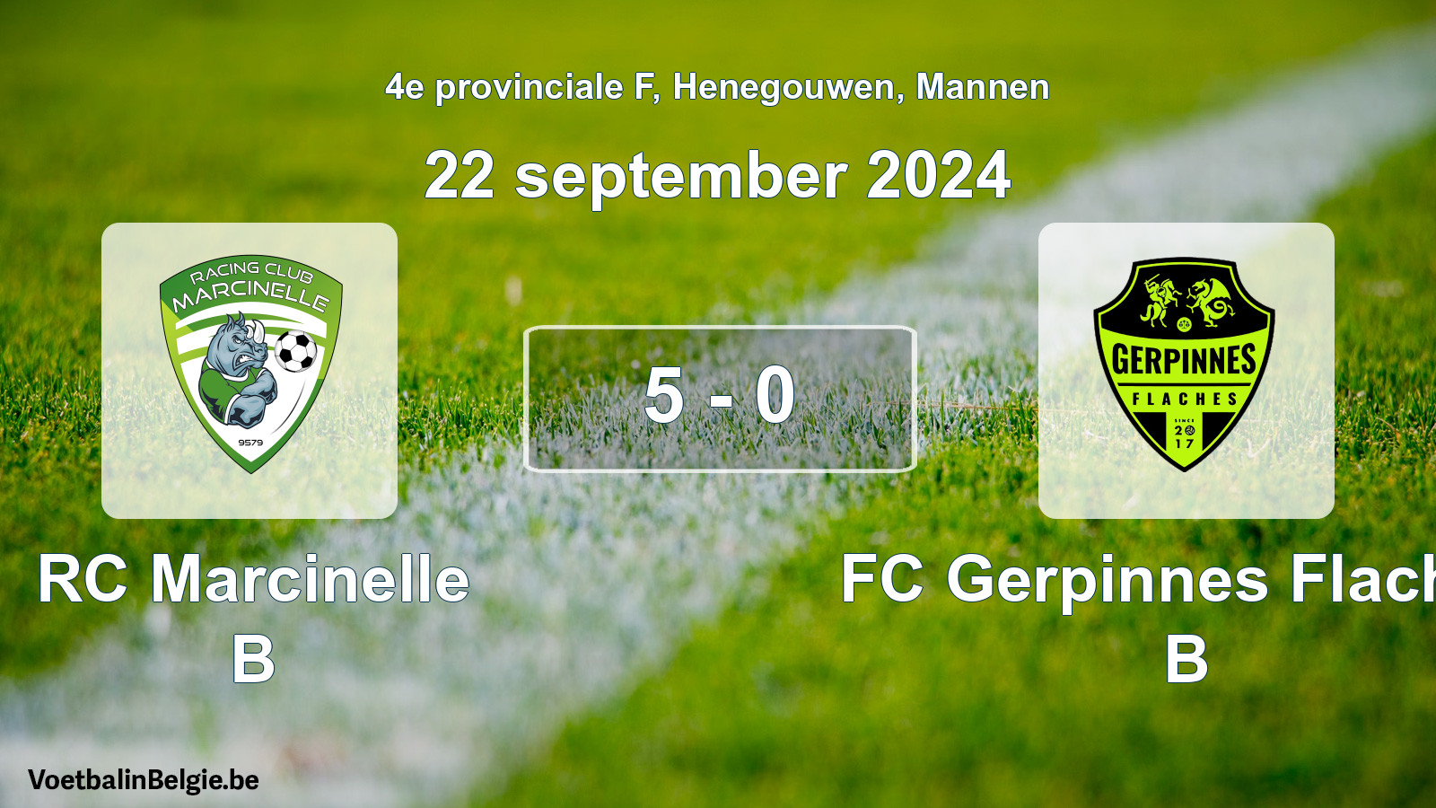 Gespeelde wedstrijd mannenvoetbal: RC Marcinelle B - FC Gerpinnes Flaches B 5 - 0 (22 september 2024)