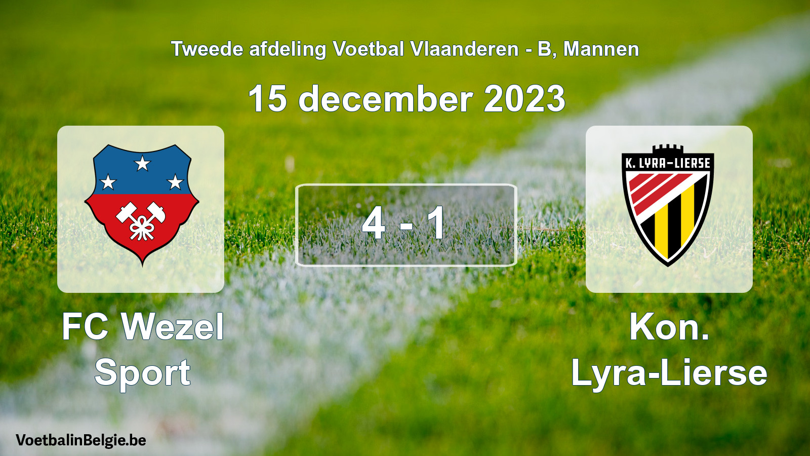 Gespeelde wedstrijd mannenvoetbal: FC Wezel Sport - Kon. Lyra-Lierse 4 - 1 (15 december 2023)