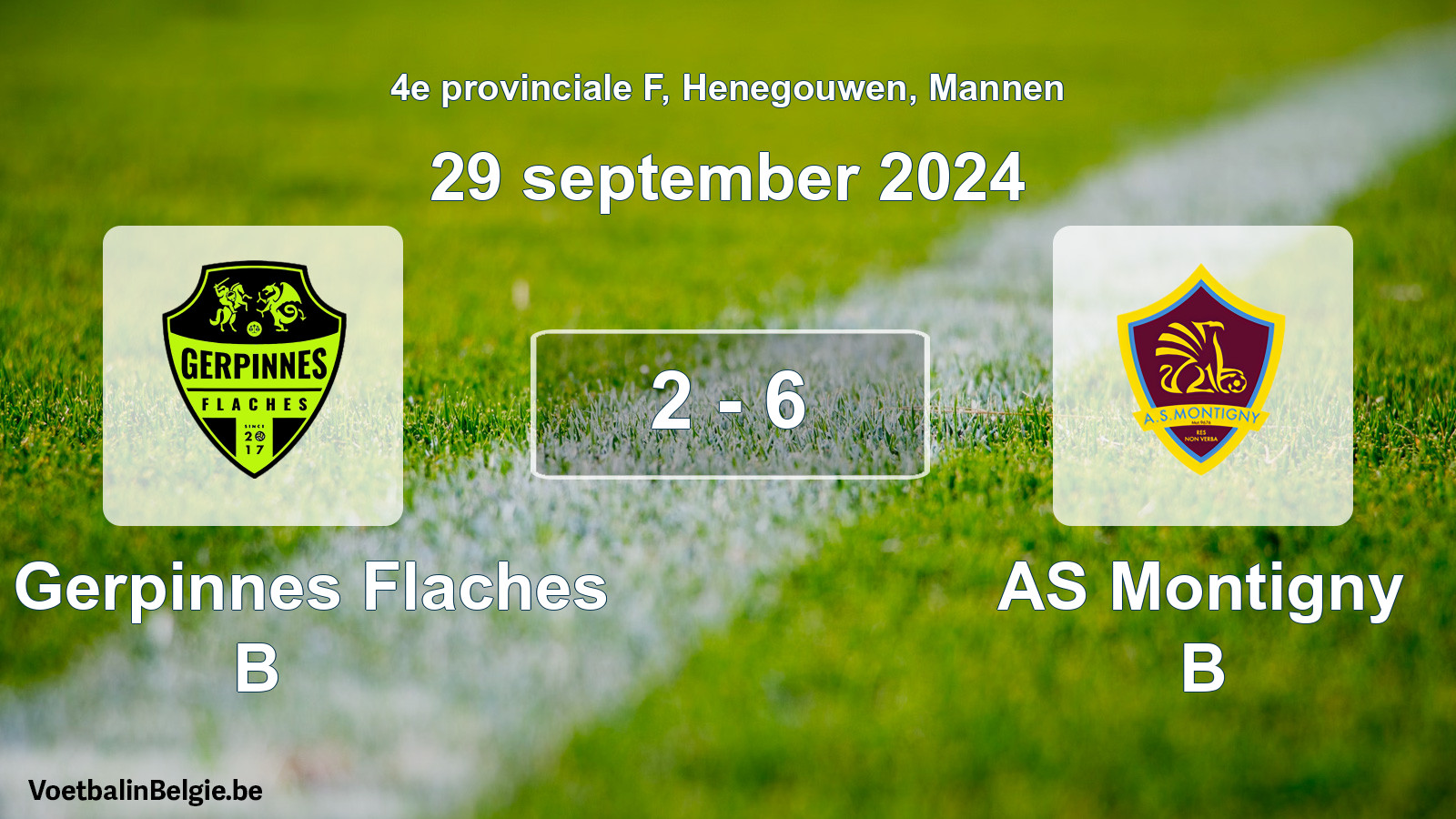 Gespeelde wedstrijd mannenvoetbal: FC Gerpinnes Flaches B - AS Montigny B 2 - 6 (29 september 2024)