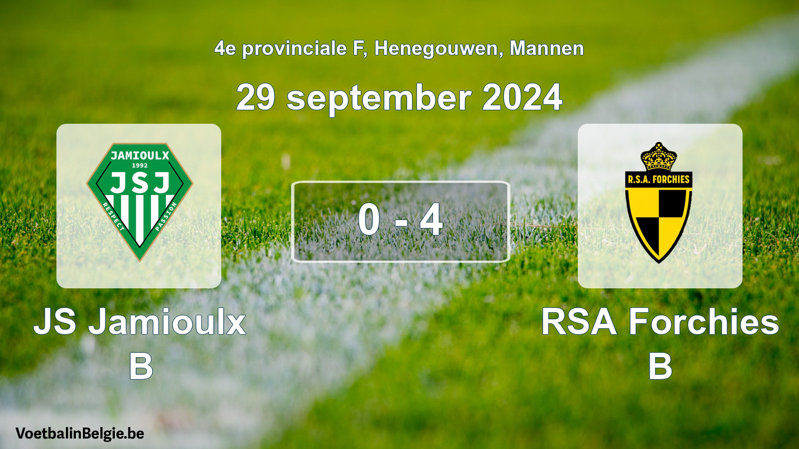Gespeelde wedstrijd mannenvoetbal: JS Jamioulx B - RSA Forchies B 0 - 4 (29 september 2024)