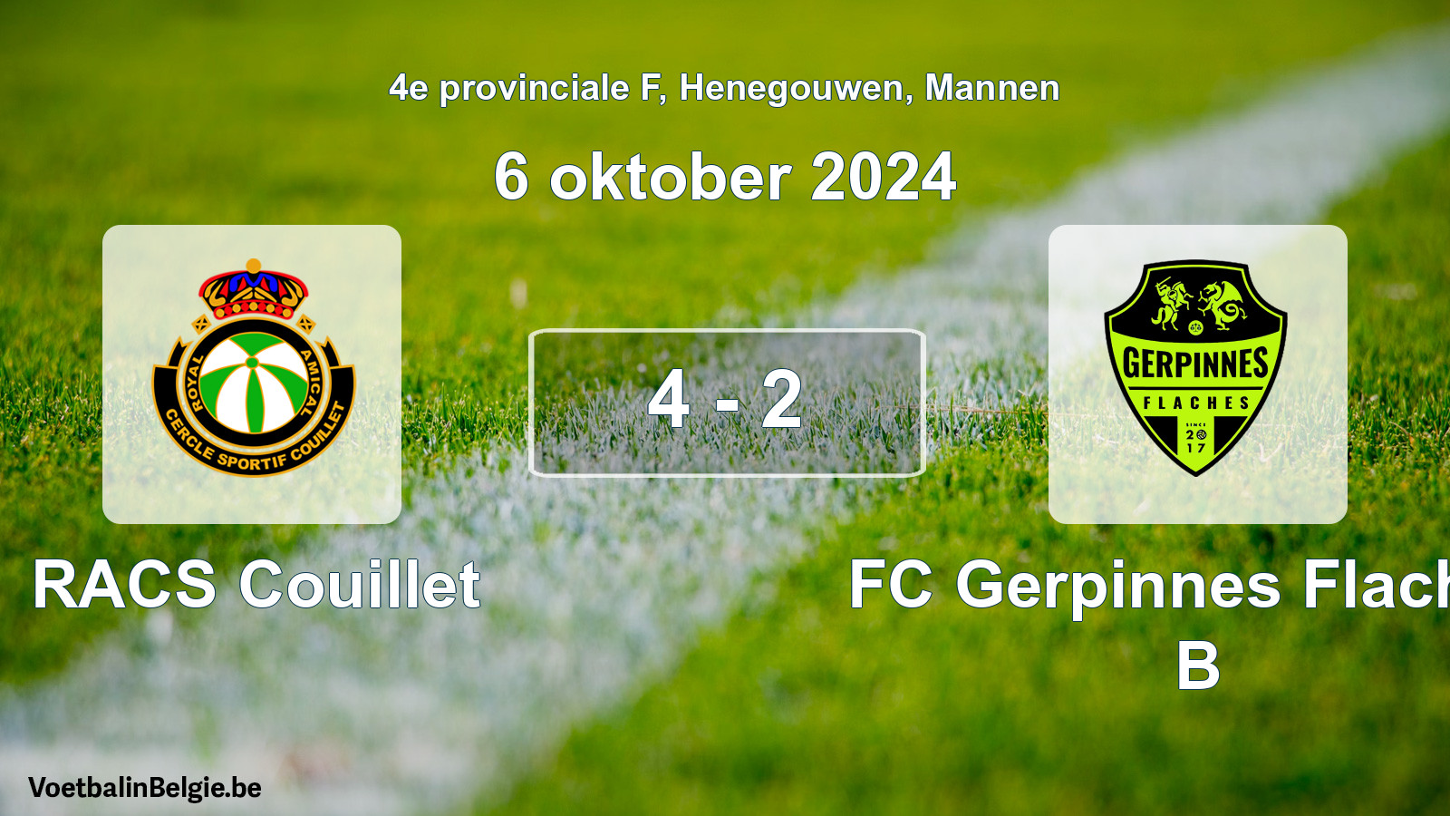 Gespeelde wedstrijd mannenvoetbal: RACS Couillet - FC Gerpinnes Flaches B 4 - 2 (6 oktober 2024)