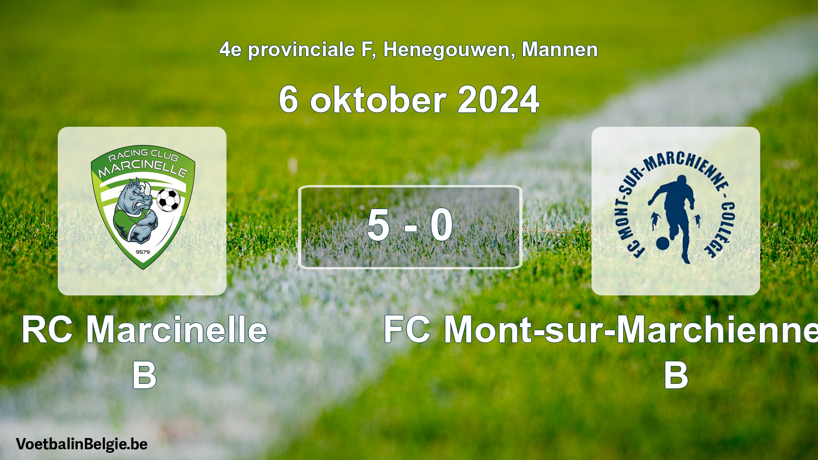 Gespeelde wedstrijd mannenvoetbal: RC Marcinelle B - FC Mont-sur-Marchienne Collège B 5 - 0 (6 oktober 2024)